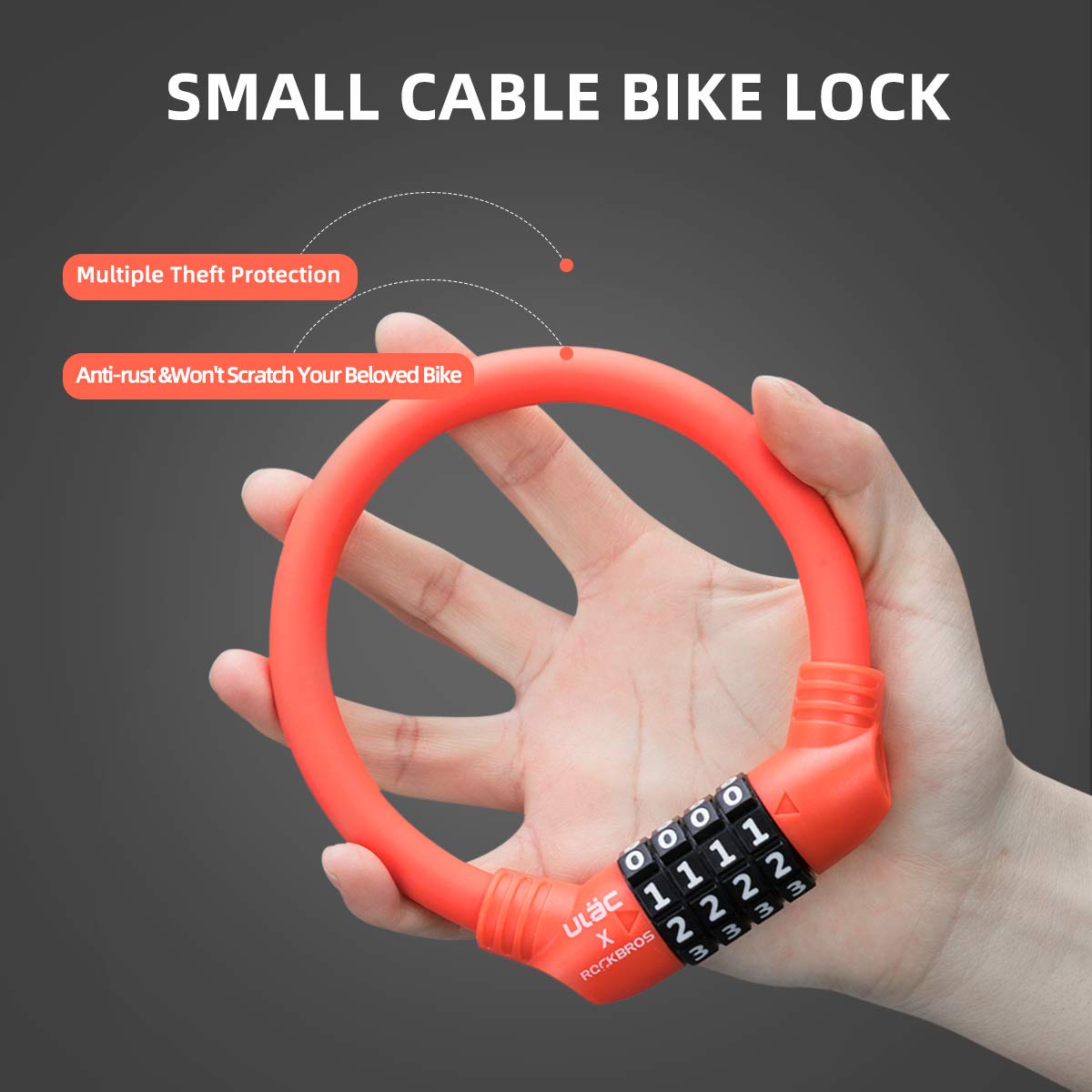 ROCKBROS Lightweight Bike Lock Cable 12MM Anti-Theft Combination Lock