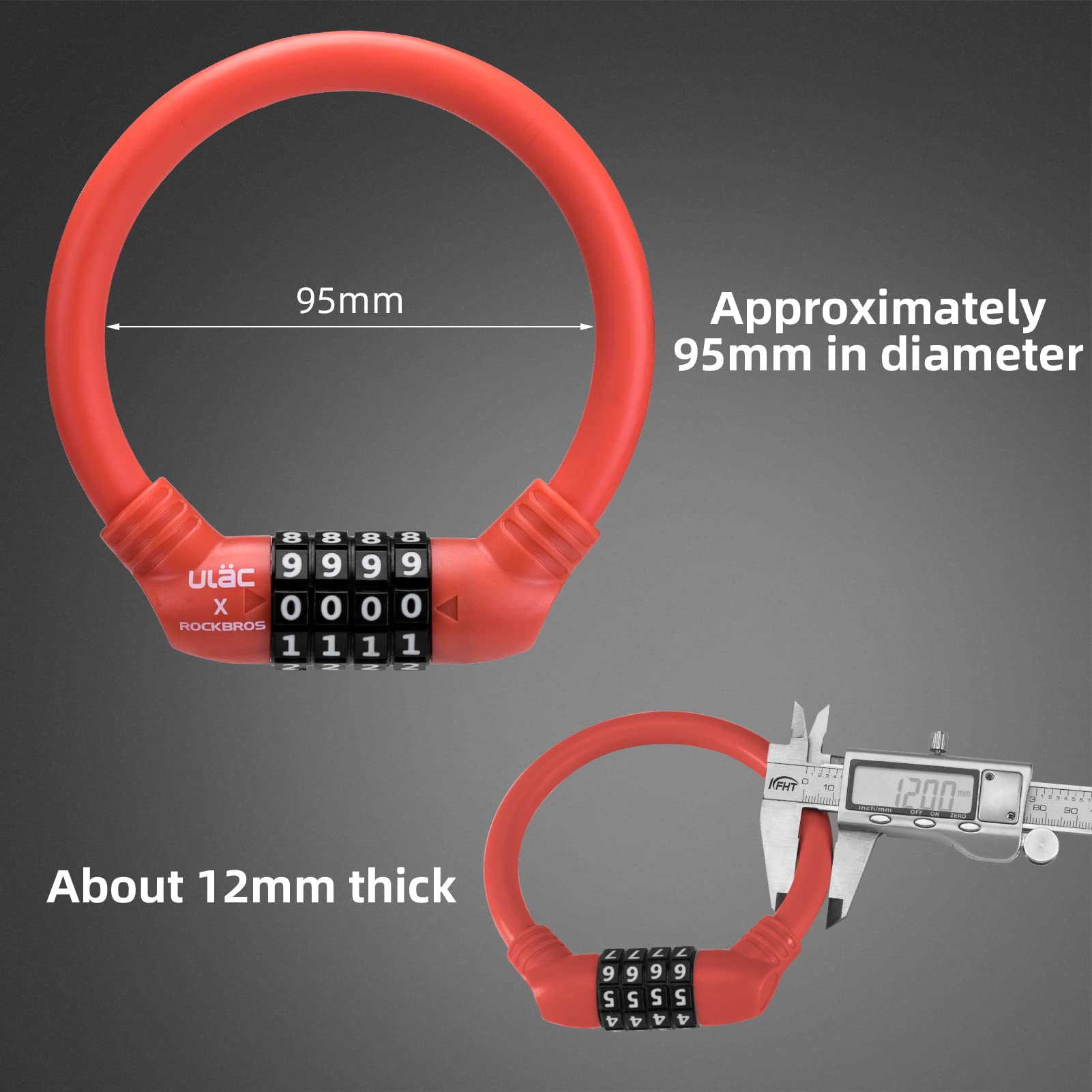 ROCKBROS Lightweight Bike Lock Cable 12MM Anti-Theft Combination Lock
