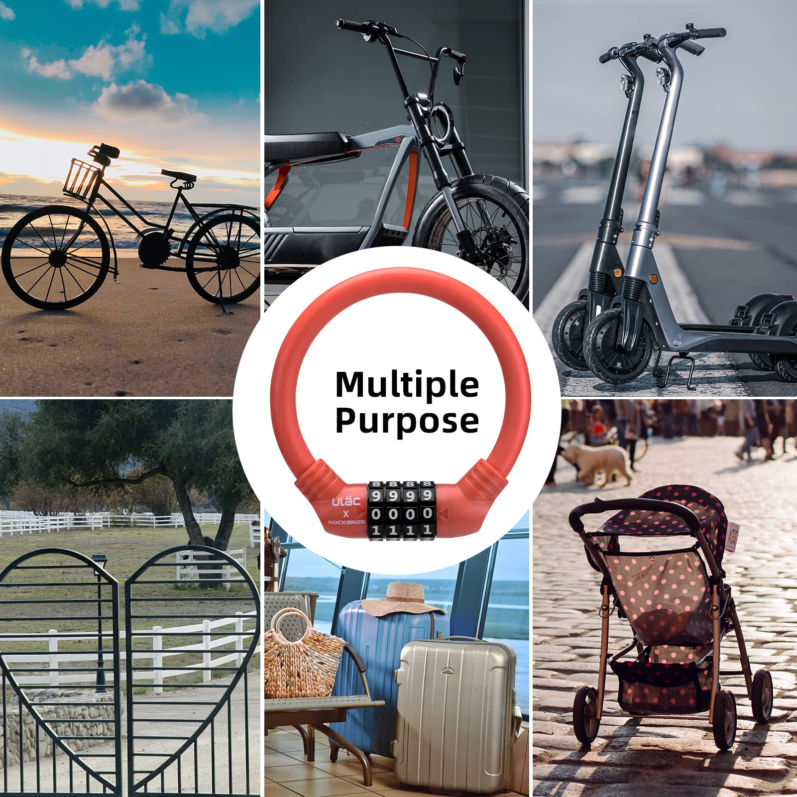 ROCKBROS Lightweight Bike Lock Cable 12MM Anti-Theft Combination Lock