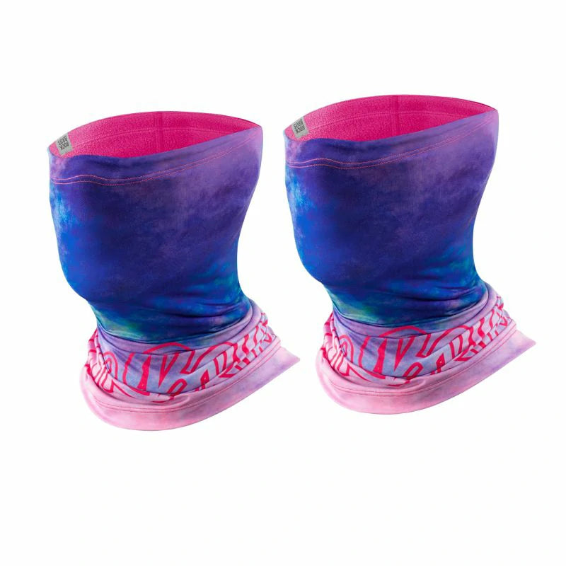 Two purple and pink neck gaiters with a brand logo on a white background #Color_Pink Color2_Pink2