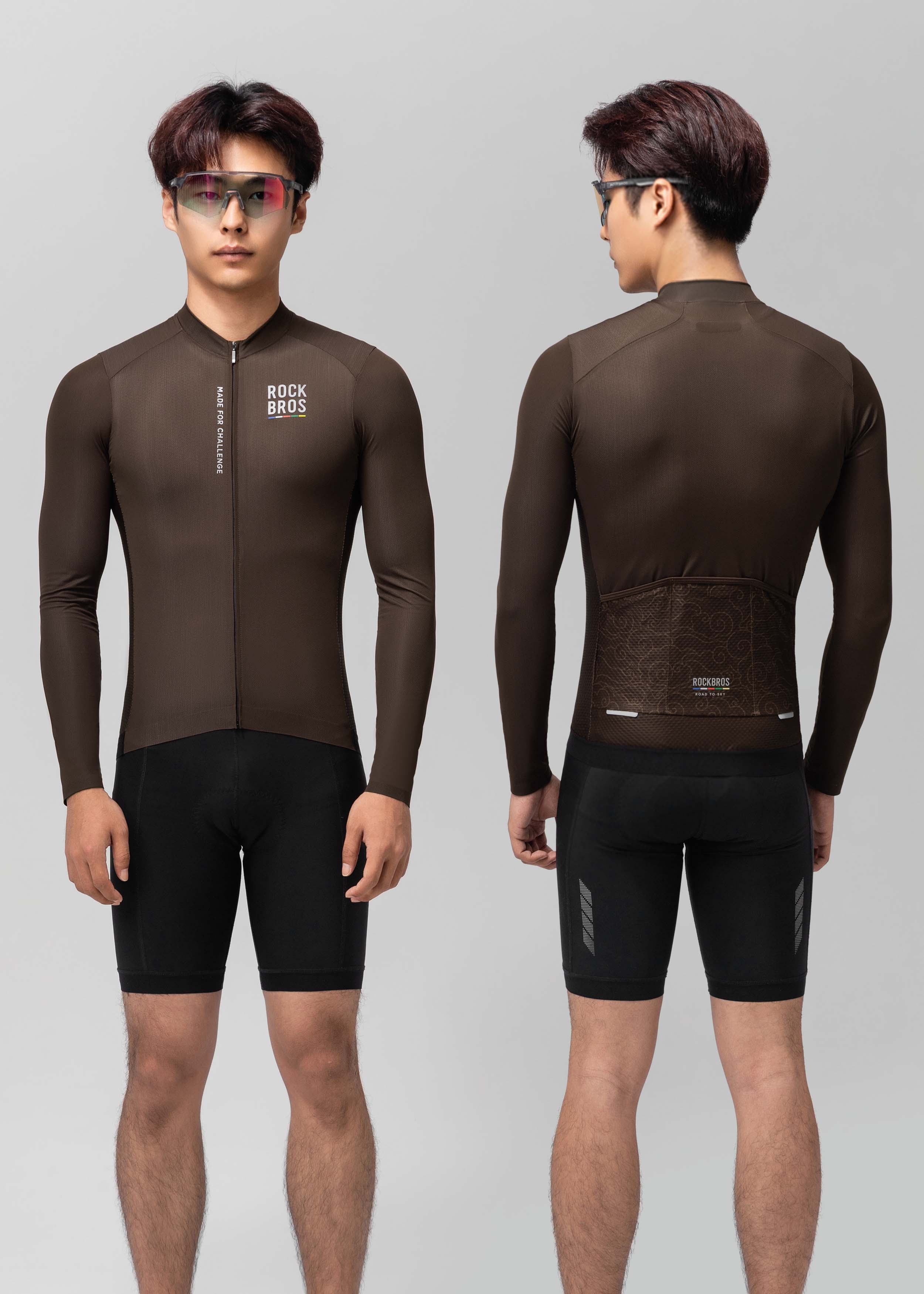 ROAD TO SKY Men's Cycling Long Sleeve Jersey ¢ò Dark Brown