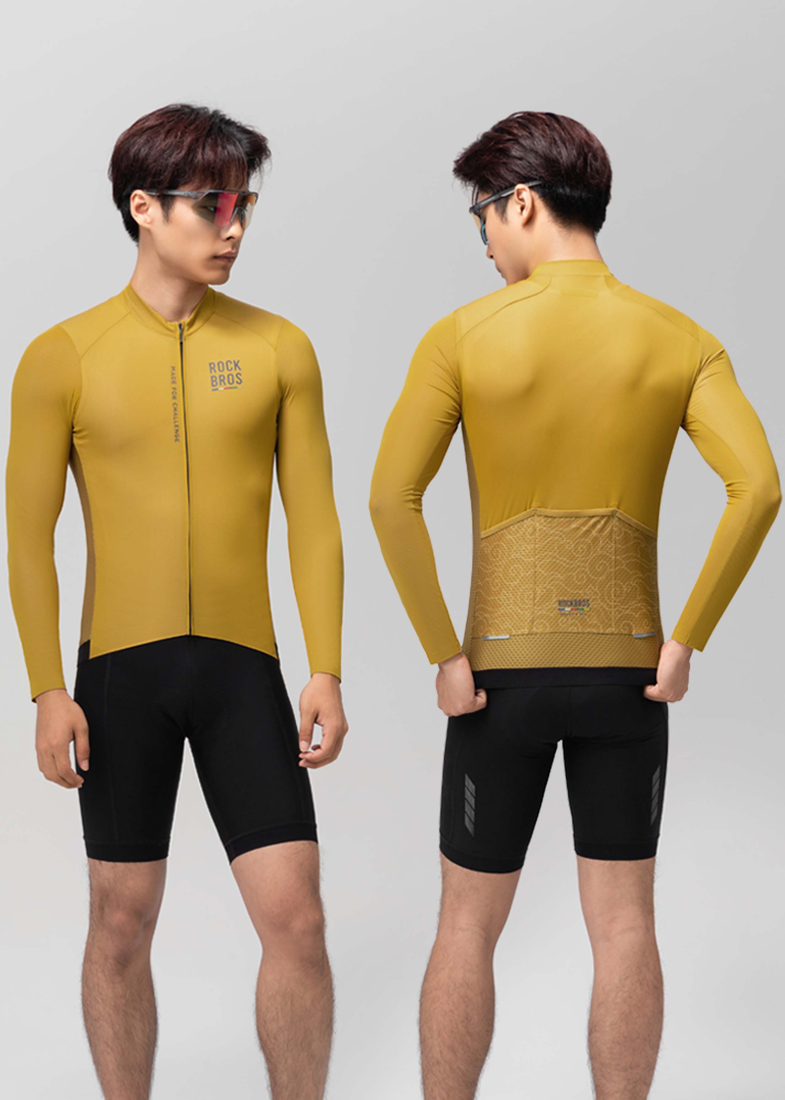ROAD TO SKY Men's Cycling Long Sleeve Jersey ¢ò Yellow-Brown