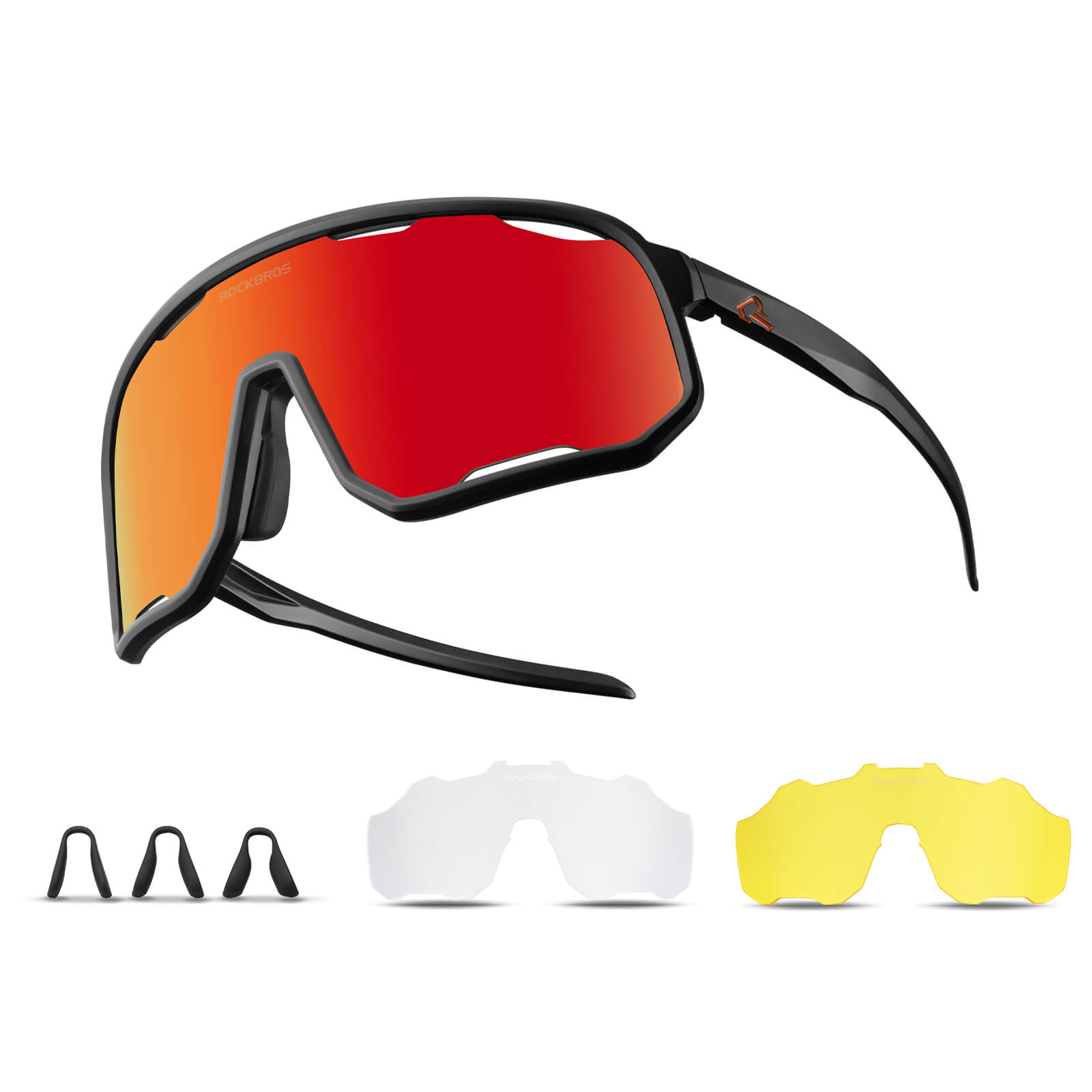 ROCKBROS polarized sunglasses, UV400 protection, transparent cycling glasses, windproof, TR90 frame, perfect for cycling and outdoor sports. #color_black-sand-polarized-purple-red