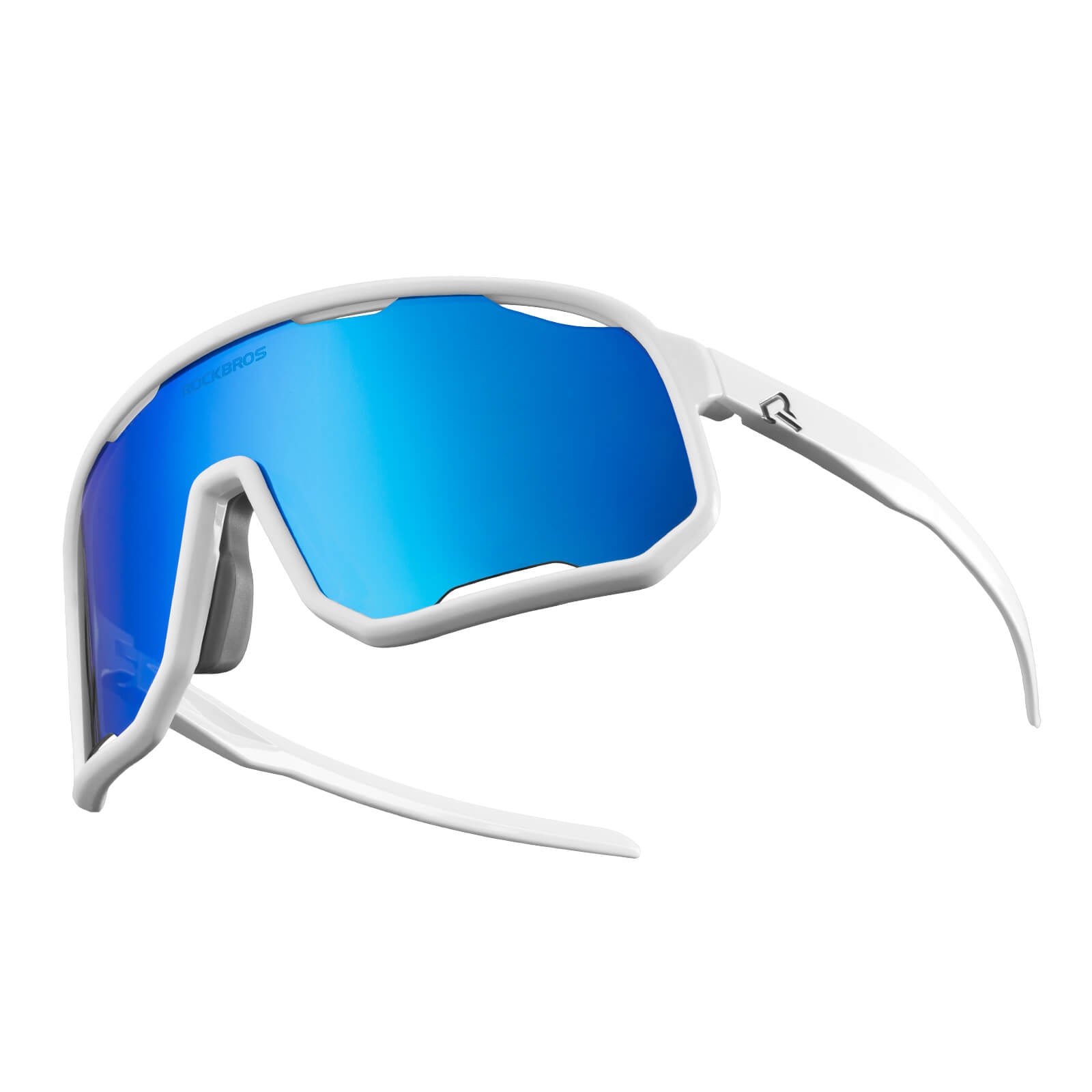 ROCKBROS polarized sunglasses, UV400 protection, transparent cycling glasses, windproof, TR90 frame, perfect for cycling and outdoor sports. #color_bright-white-polarized-lce-blue