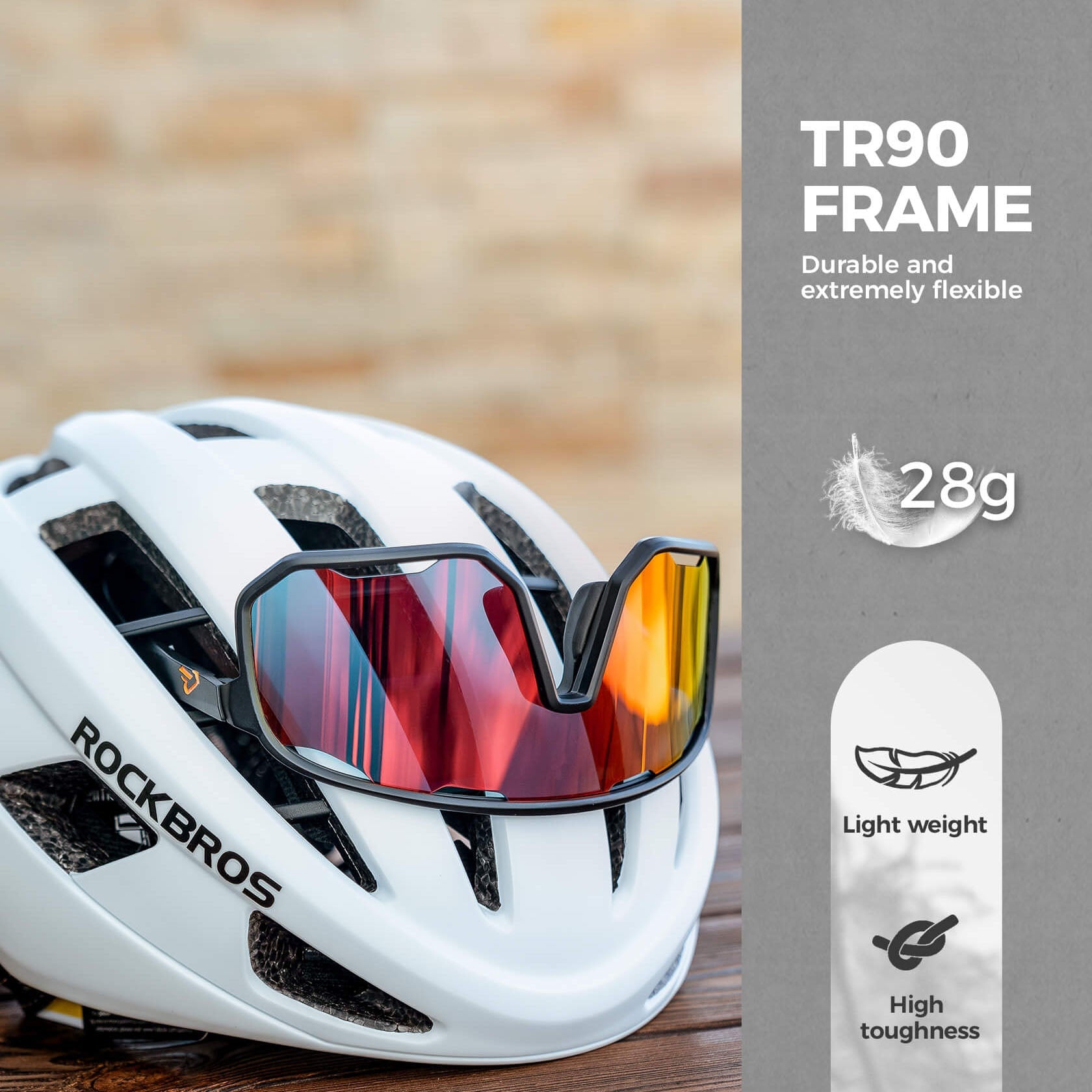 ROCKBROS polarized sunglasses, UV400 protection, transparent cycling glasses, windproof, TR90 frame, perfect for cycling and outdoor sports.