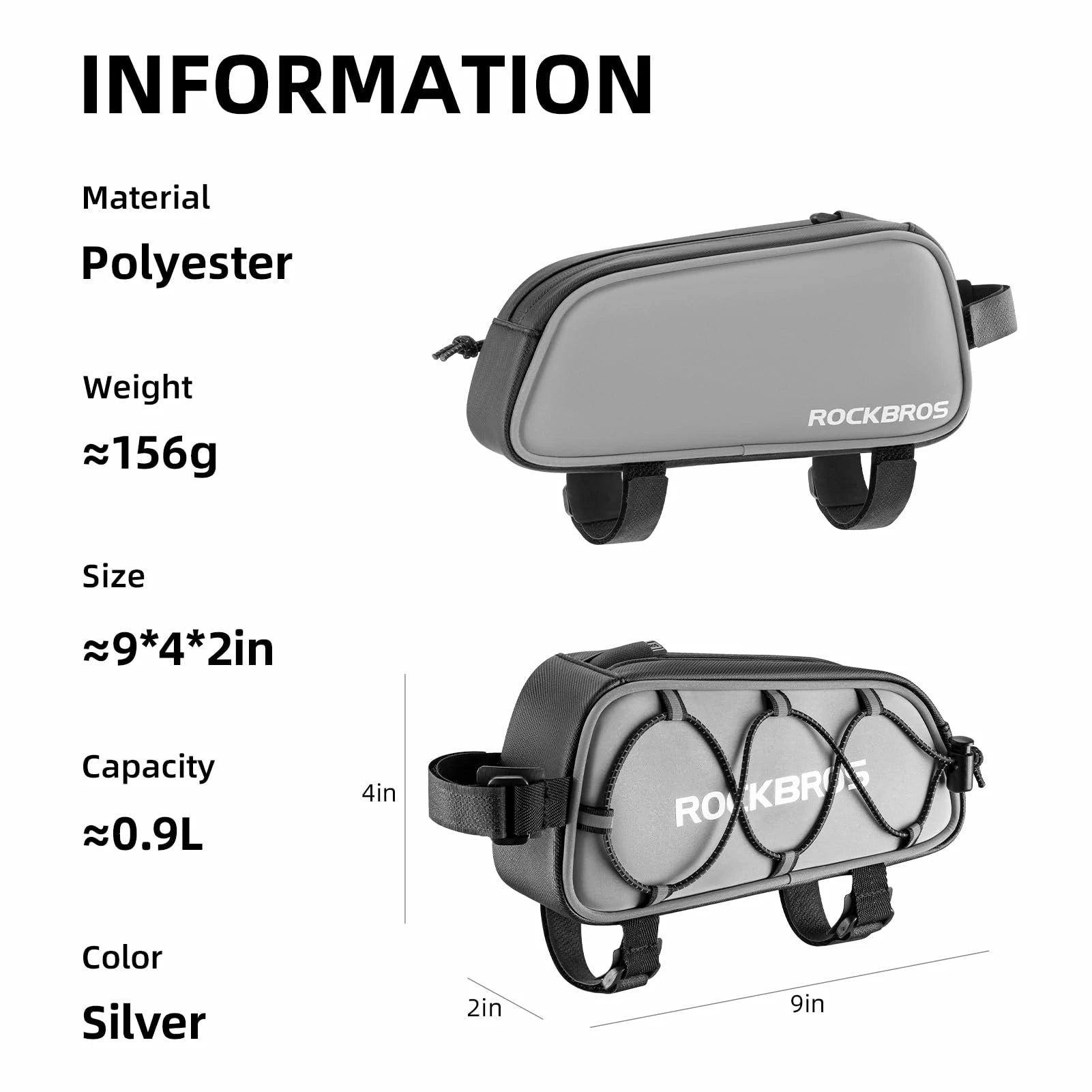 Bicycle frame bag with specifications on a white background #color_silver