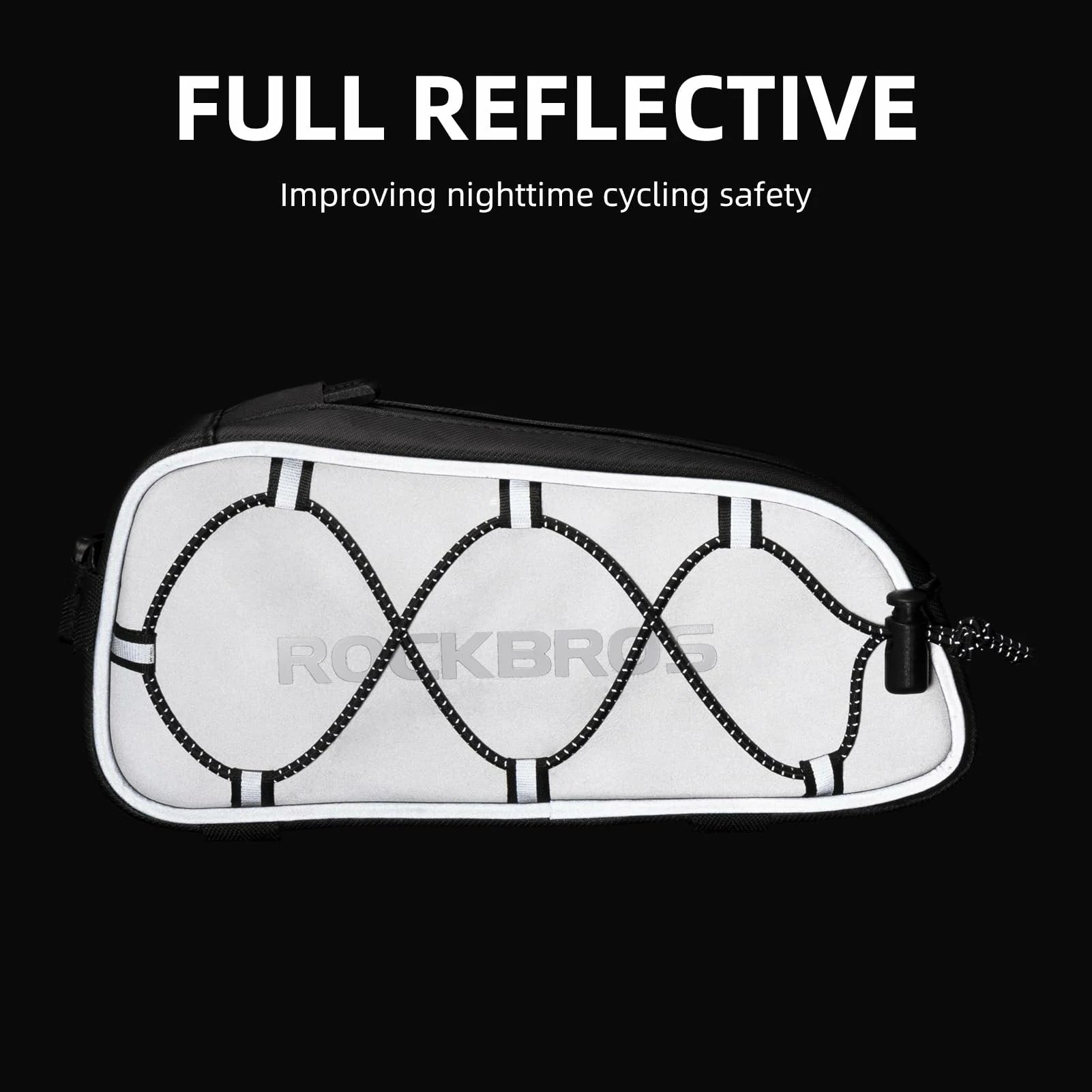 Reflective cycling safety pouch with 'Full Reflective' text on a black background #color_silver