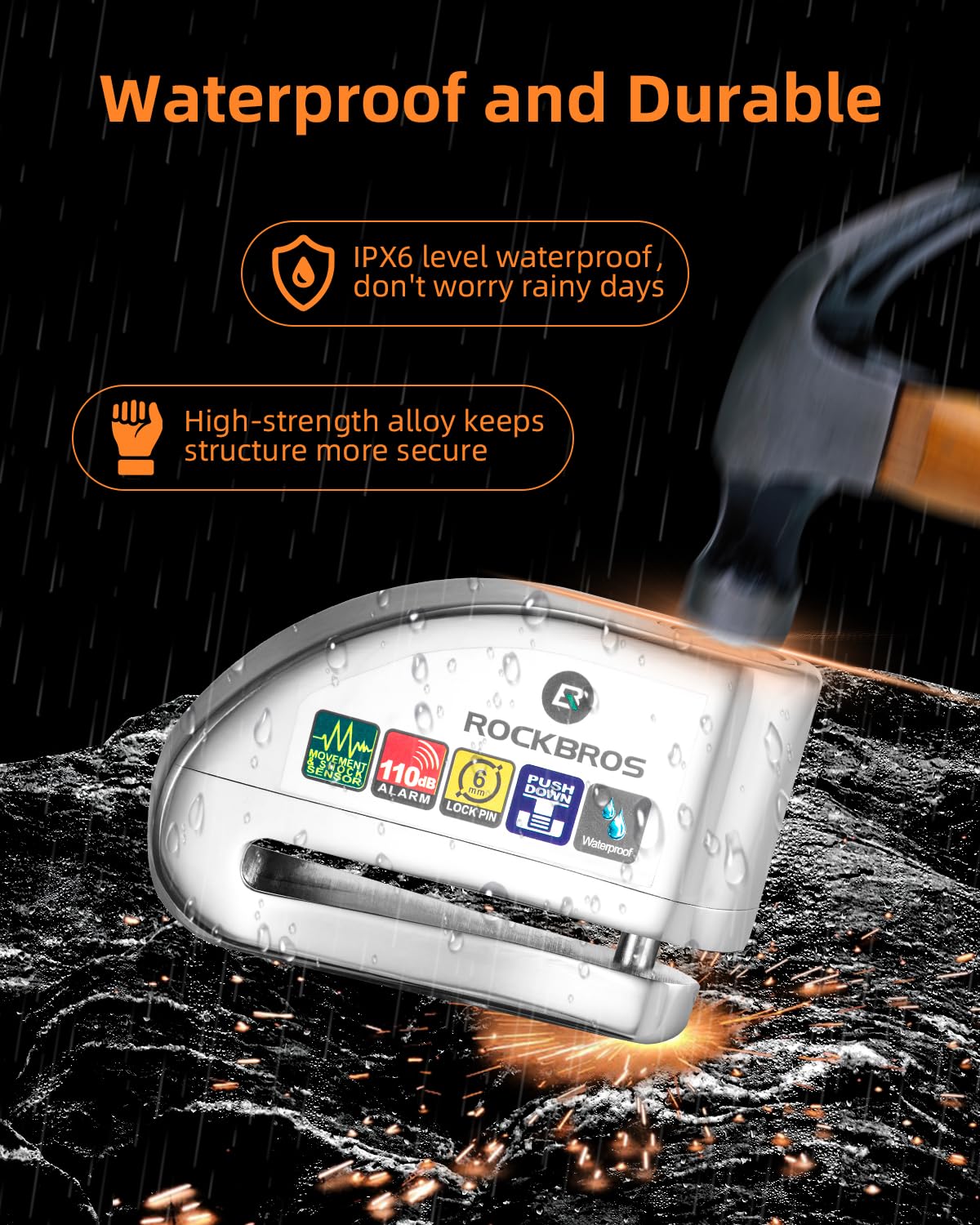 ROCKBROS Disc Brake Lock Motorcycle Alarm Lock Anti-Theft 110db Motorcycle Lock with Reminder Cable Disc Brake vehicle - ROCKBROS