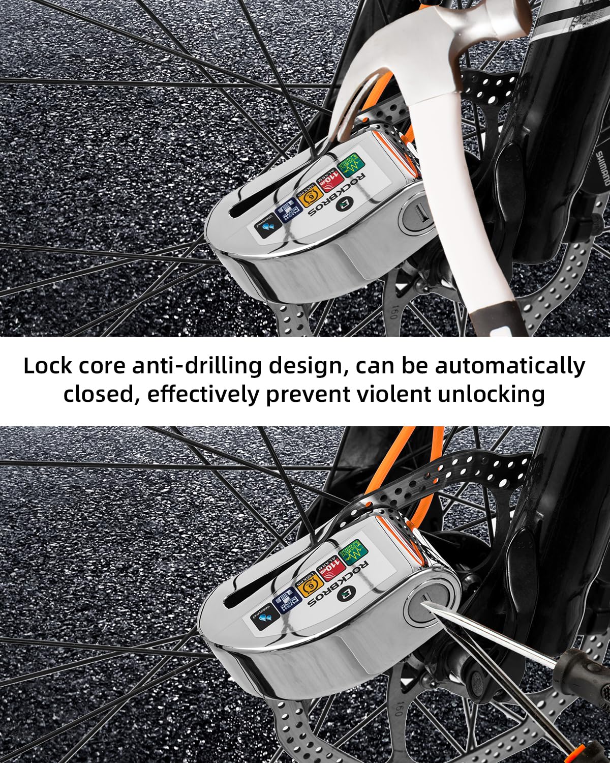 ROCKBROS Disc Brake Lock Motorcycle Alarm Lock Anti-Theft 110db Motorcycle Lock with Reminder Cable Disc Brake vehicle - ROCKBROS