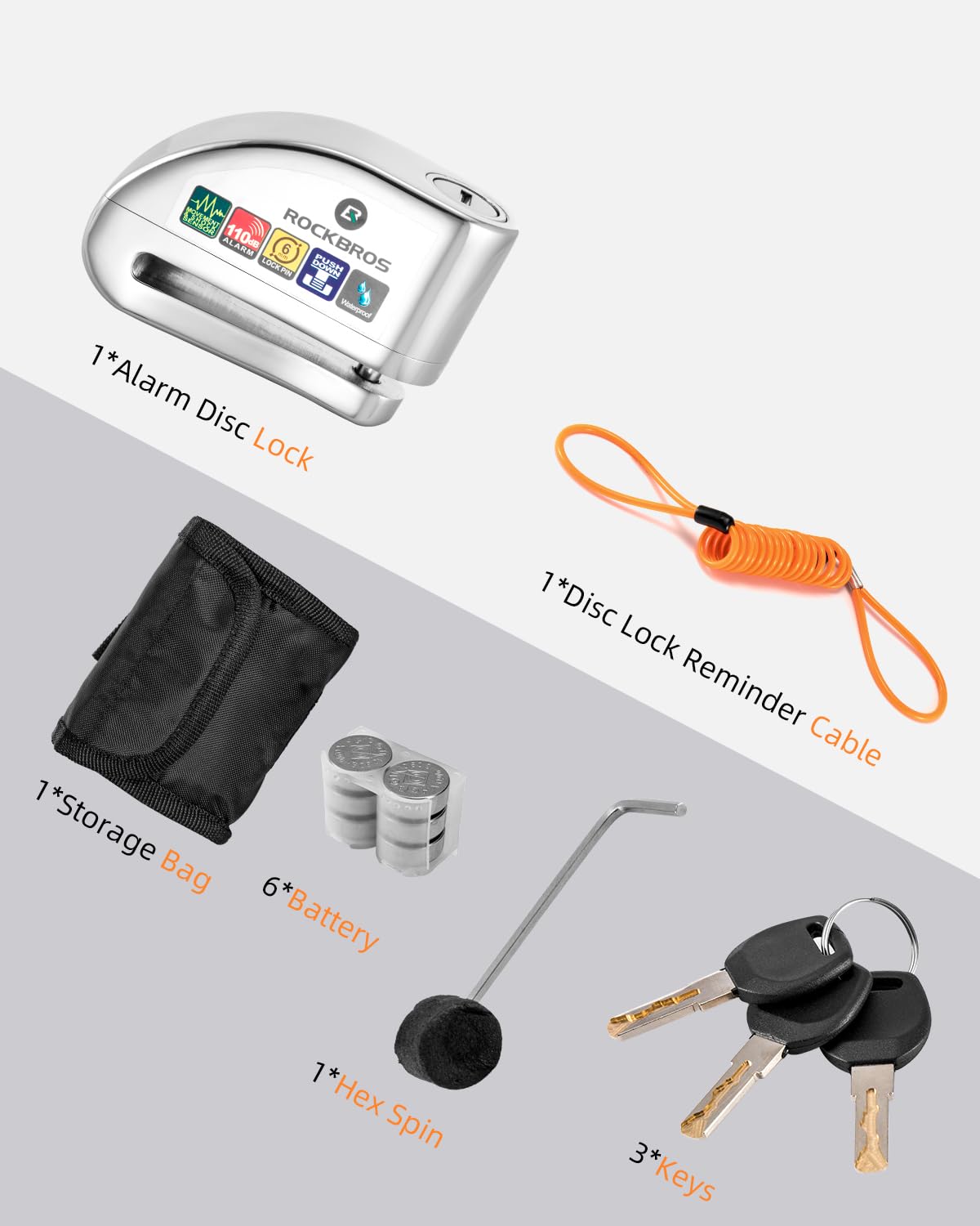 ROCKBROS Disc Brake Lock Motorcycle Alarm Lock Anti-Theft 110db Motorcycle Lock with Reminder Cable Disc Brake vehicle - ROCKBROS