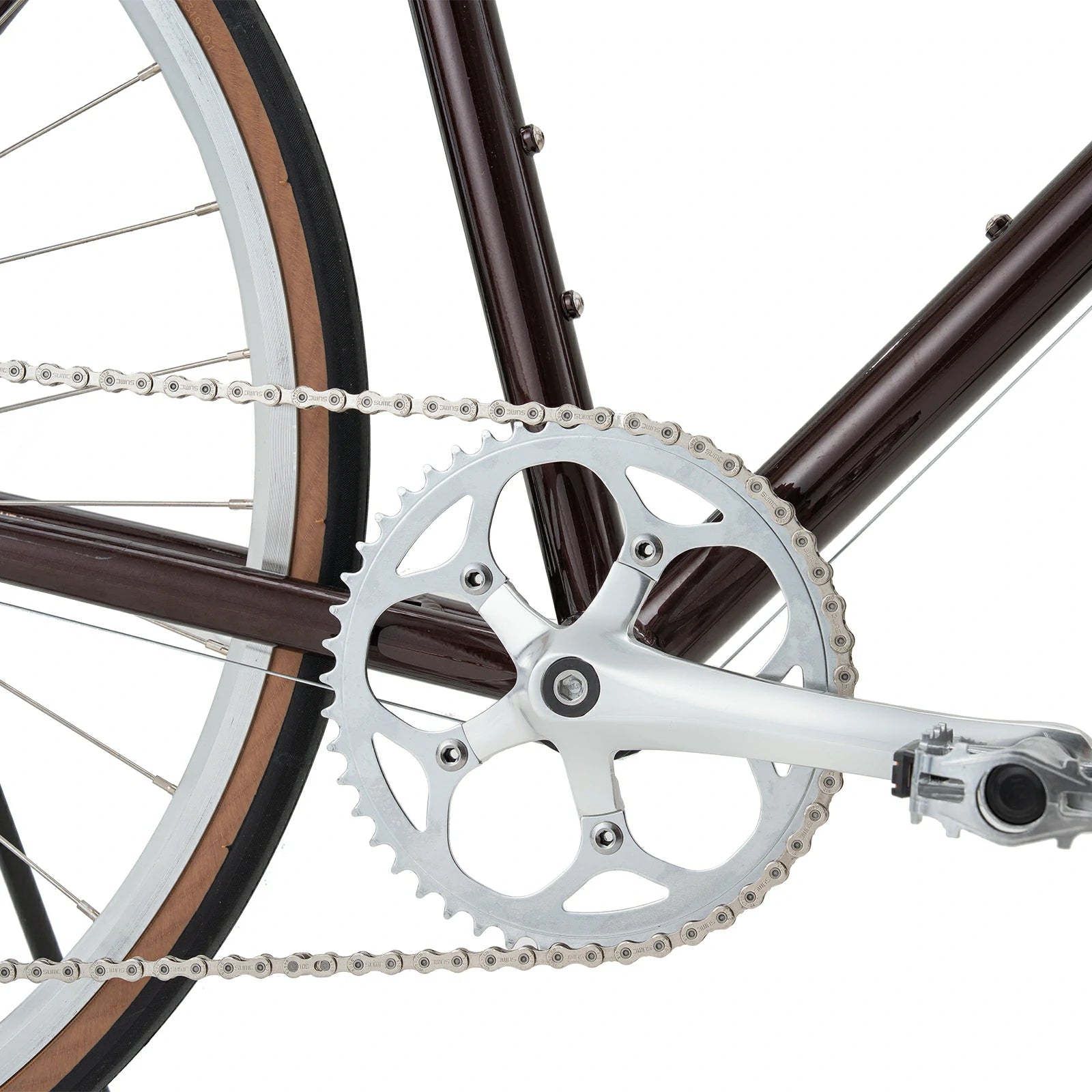 Drivetrain of ATS Classic 700C Road Bike in brown #color_Brown