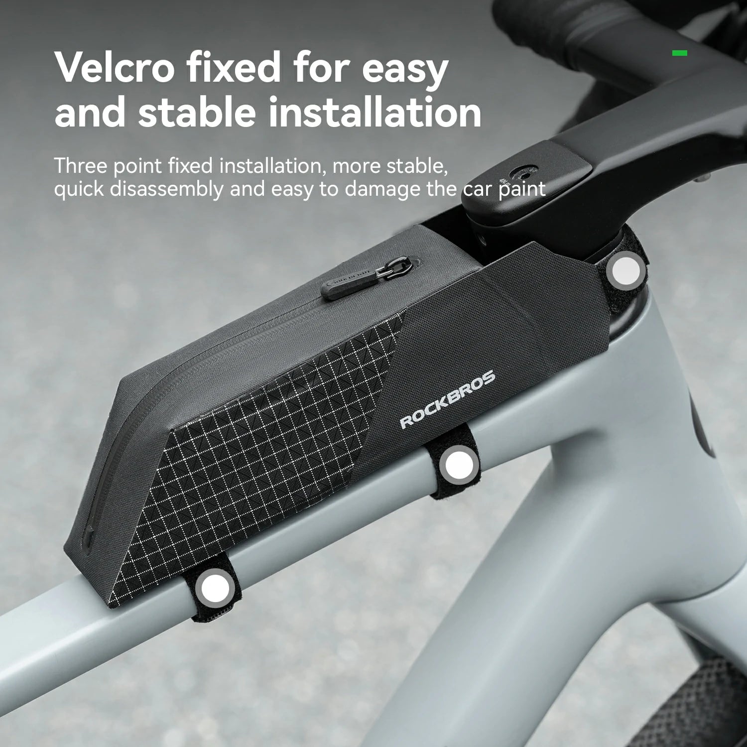 Easy install 3-point fixation, top zipper & charging port for convenient outdoor use
