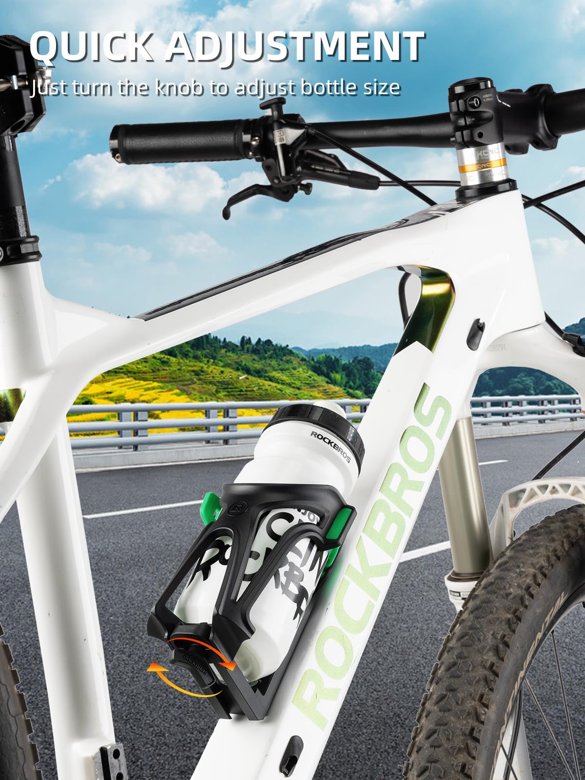 ROCKBROS Adjustable Water Bottle Holder for 2.3-3" Bottles, Bike & Motorcycle Mount