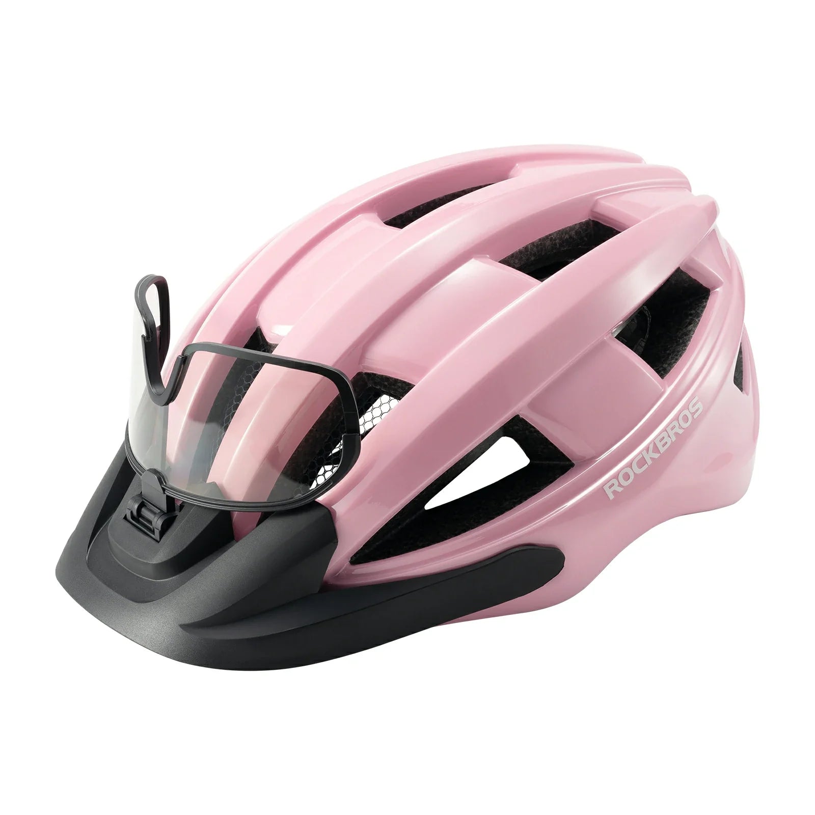 Helmet for cycling with photochromic visor and USB light#Color_Pink