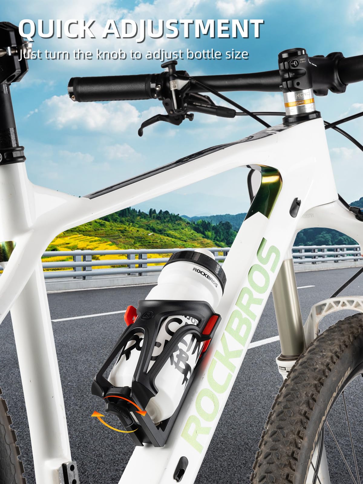 ROCKBROS Adjustable Water Bottle Holder for 2.3-3" Bottles, Bike & Motorcycle Mount