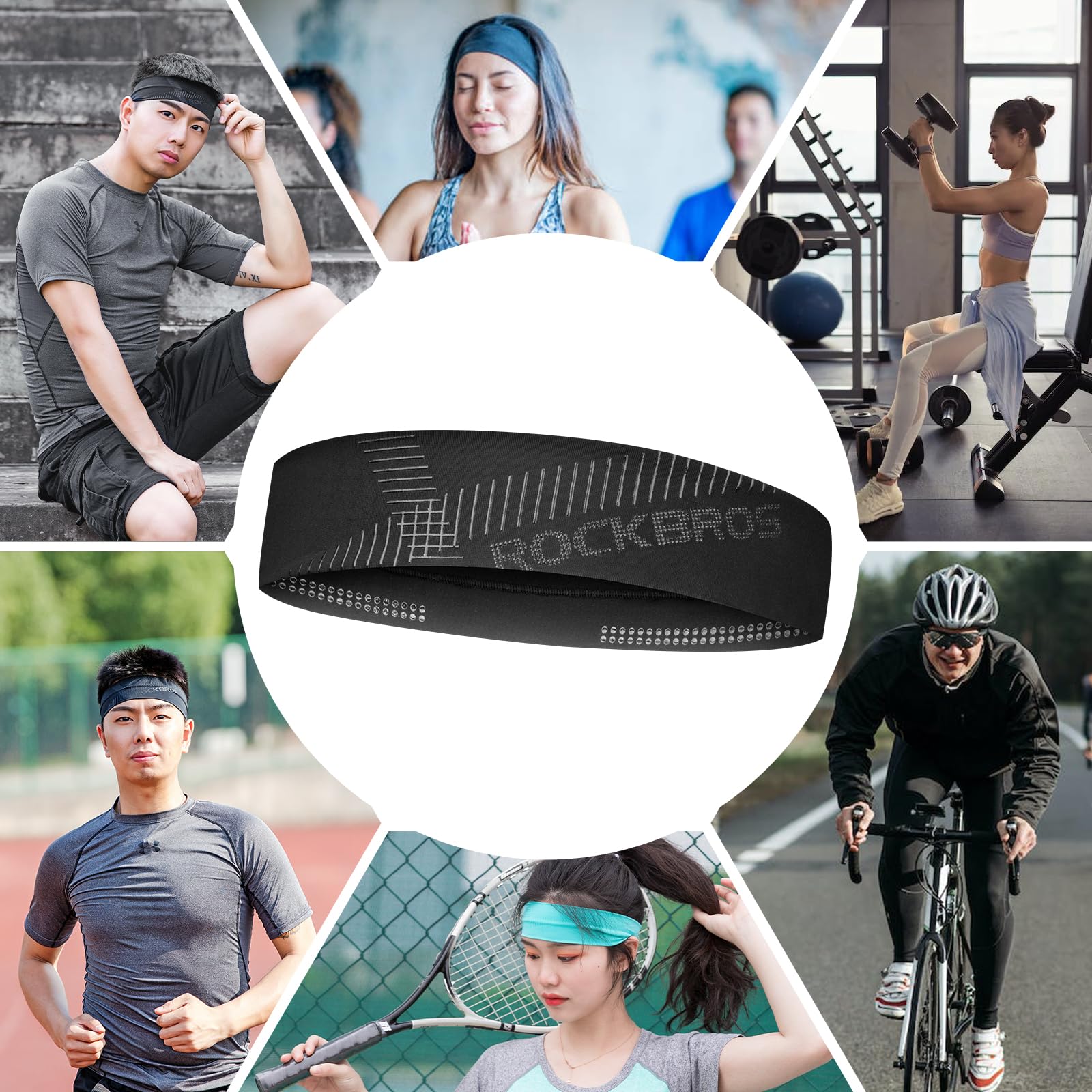 ROCKBROS Elastic Non-Slip Headband for Men Women Soft Sweatband for Running, Yoga Workouts