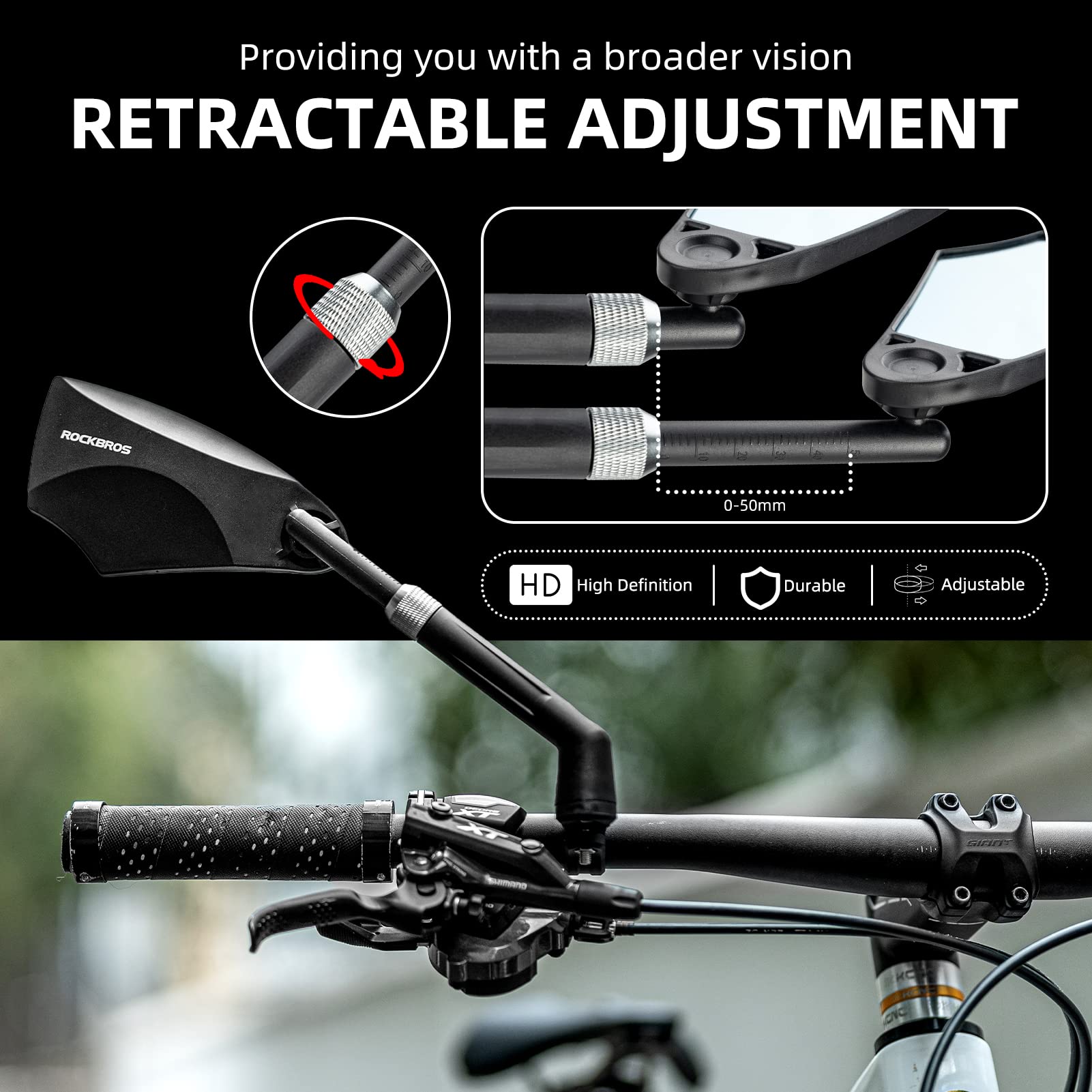 ROCKBROS 360° Adjustable Handlebar Bike Mirror with Anti-Glare Glass - ROCKBROS