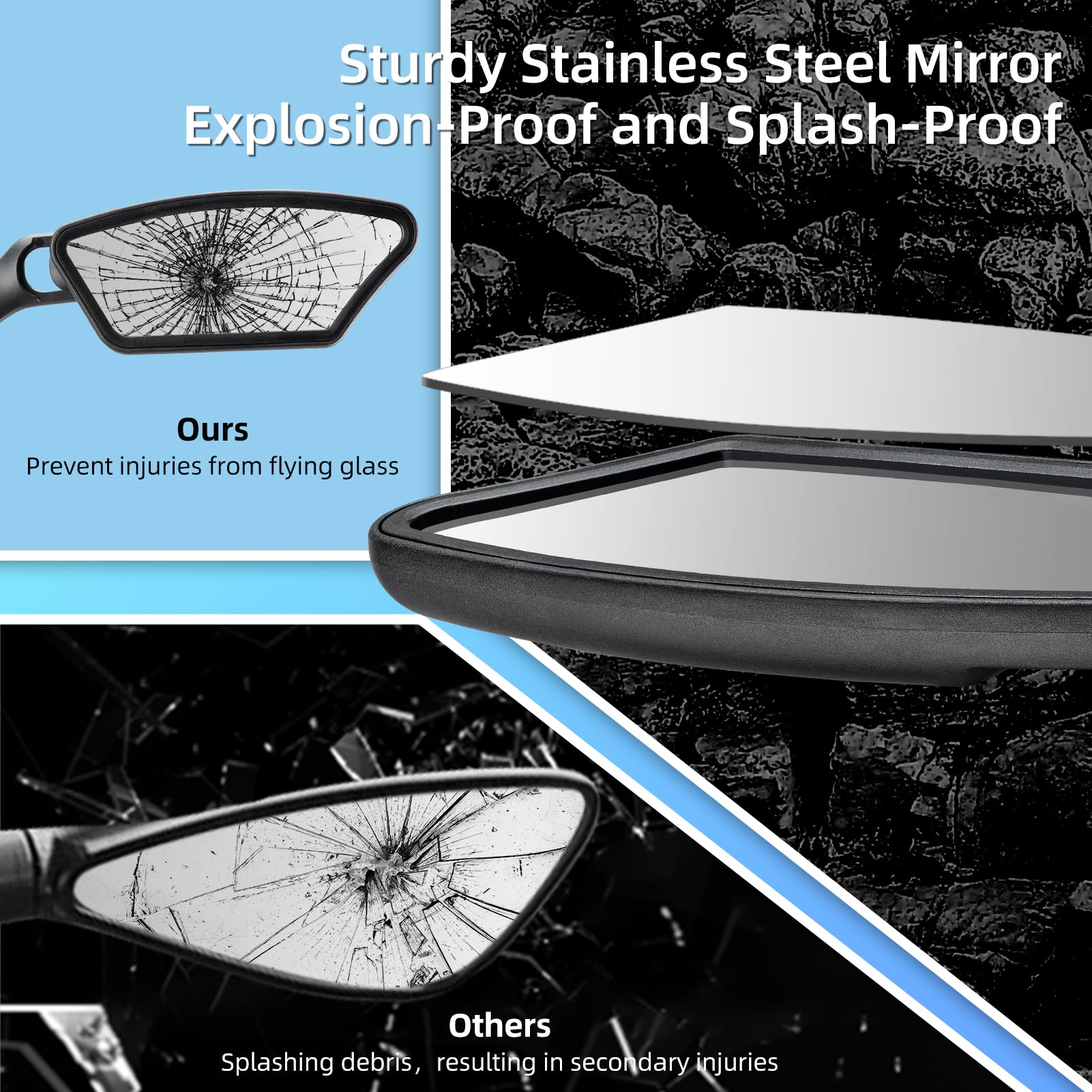 ROCKBROS HD Blast-Resistant Bike Mirror Adjustable Handlebar Mount 21-26mm - ROCKBROS