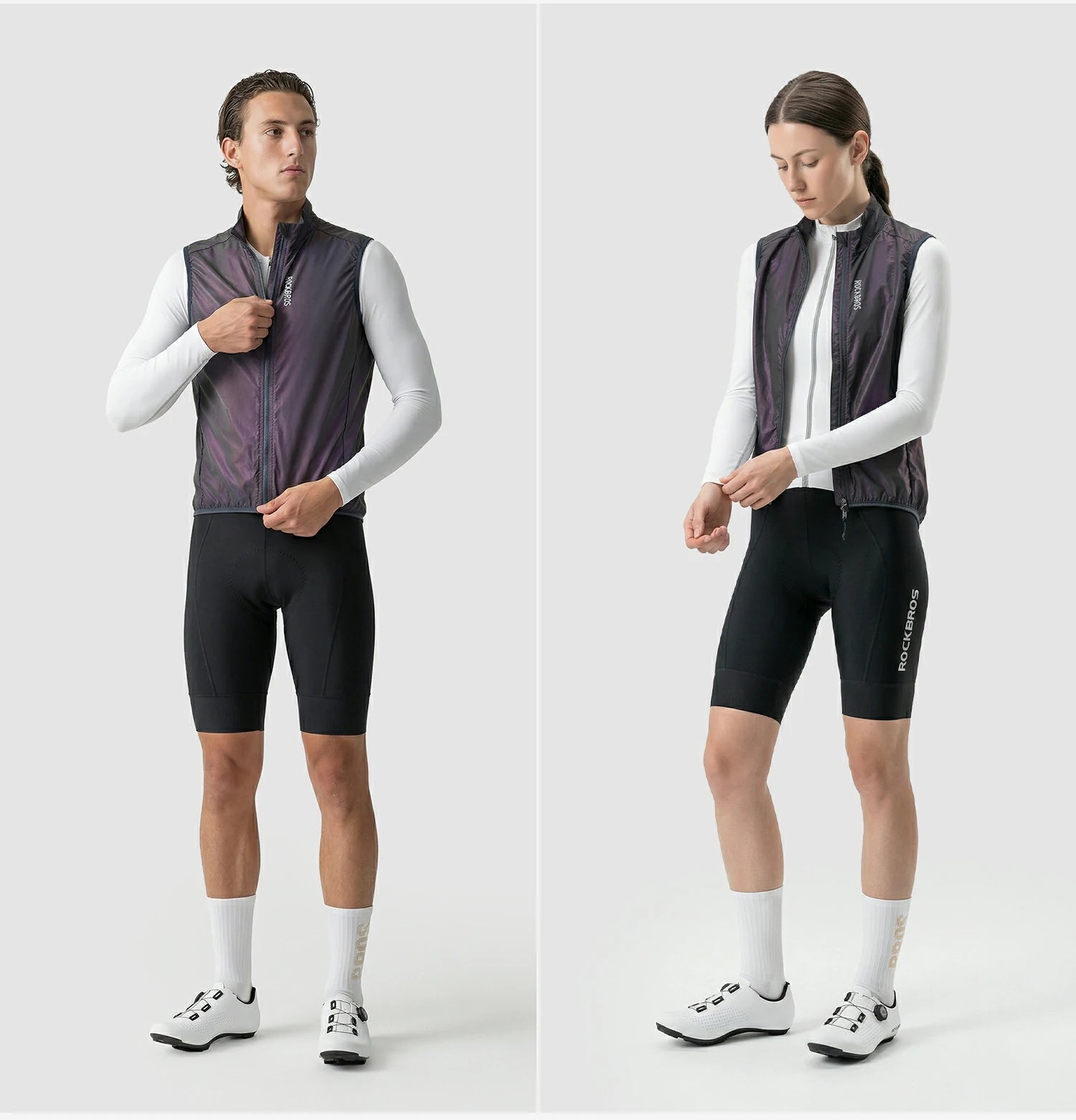 close up of the reflective logo and side mesh panels on a purple cycling vest