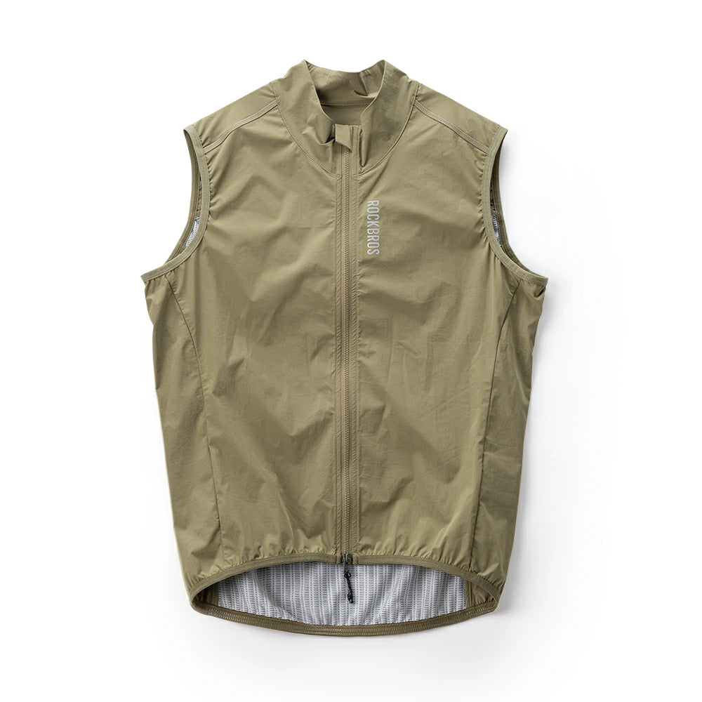 showing the side profile and fit of a green sleeveless cycling jacket #color_khaki