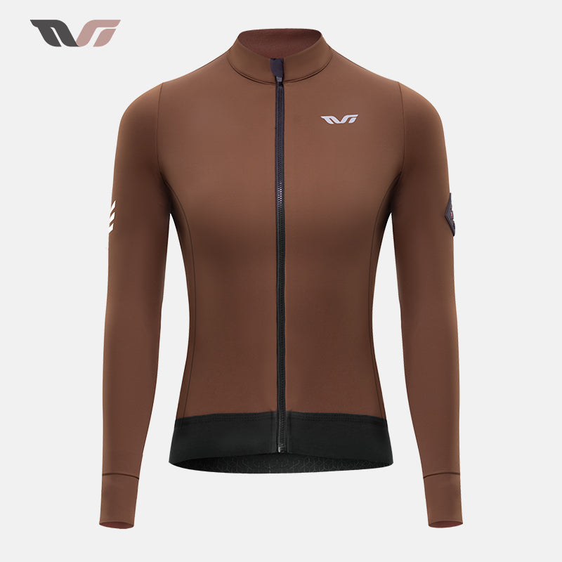 Brown cycling jacket with black zipper on a white background #Color_Brown