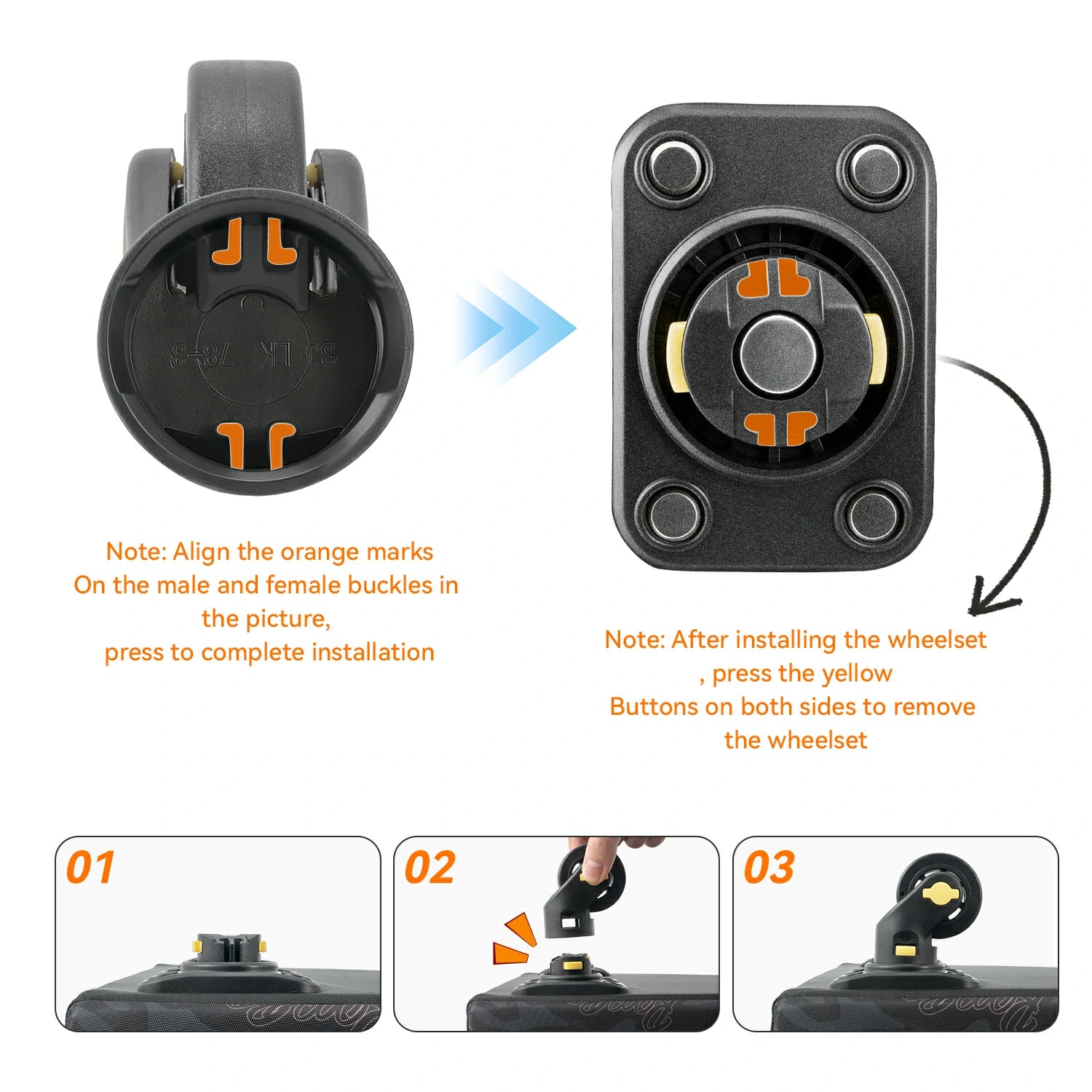 Instructions for installing a wheelie device with clear diagrams and text on a white background.