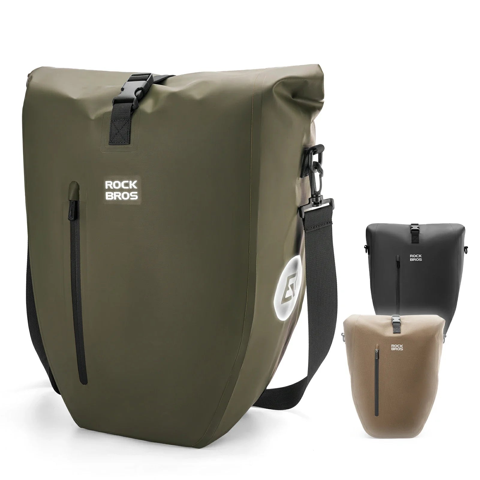 Fully waterproof bike pannier bag 20L in black#Color_Dark Green
