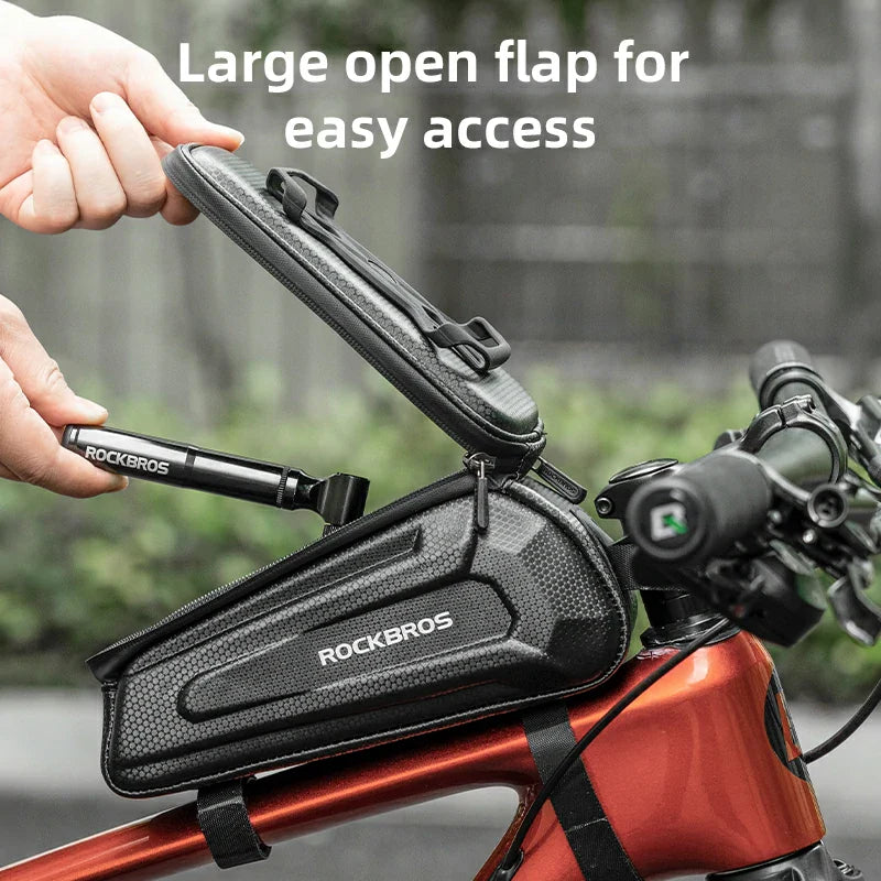 1.5L bike frame bag holding essential riding items