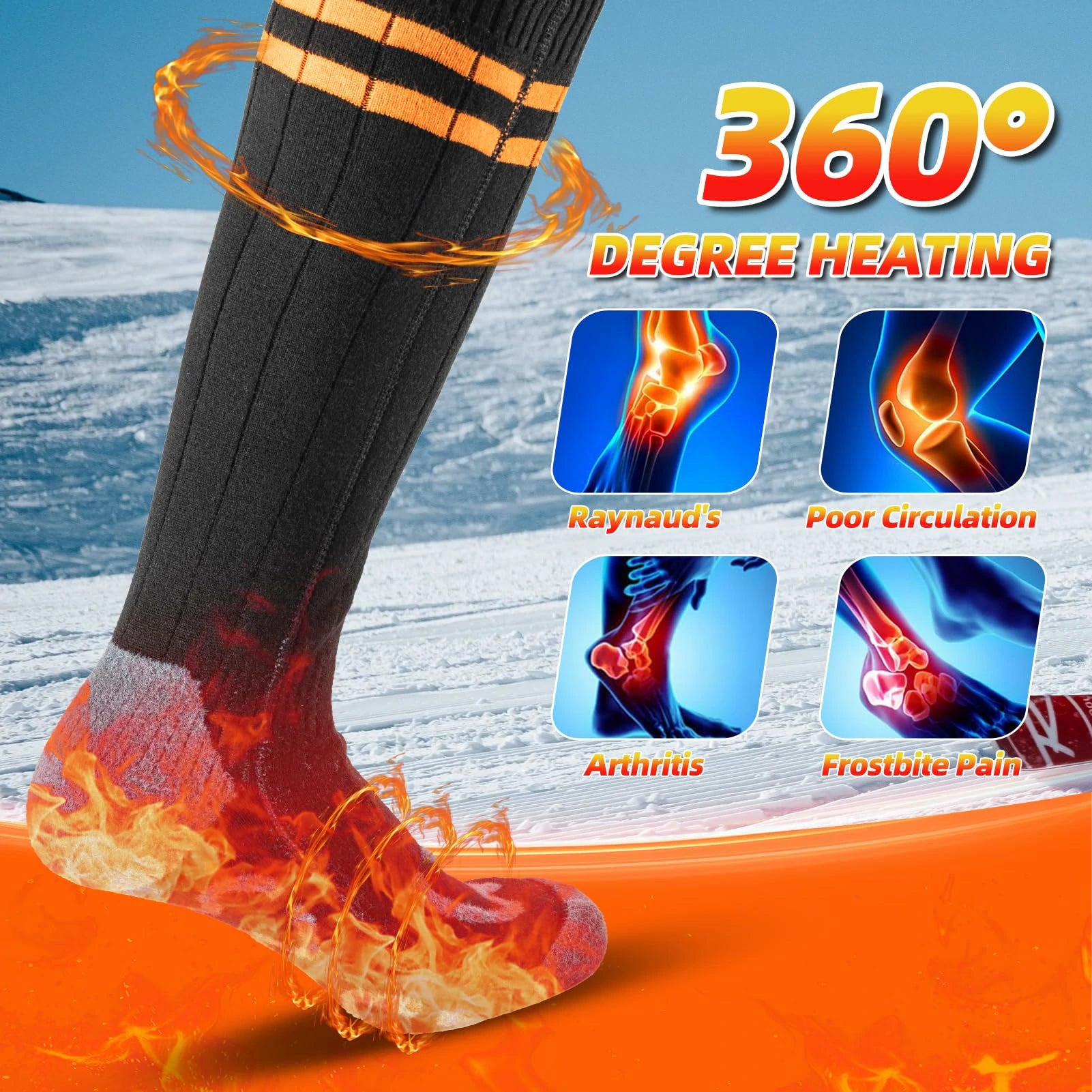 Heated Socks Rechargeable Up to 8 Hours 5000mAh Winter Foot Warmers Electric Socks