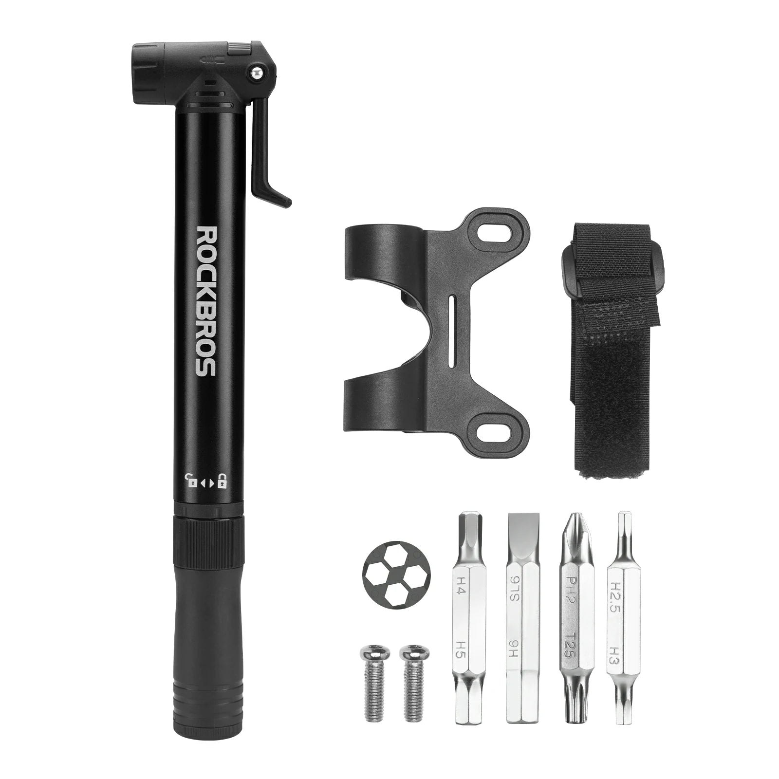 Mini bike pump with 8-in-1 ratchet tool