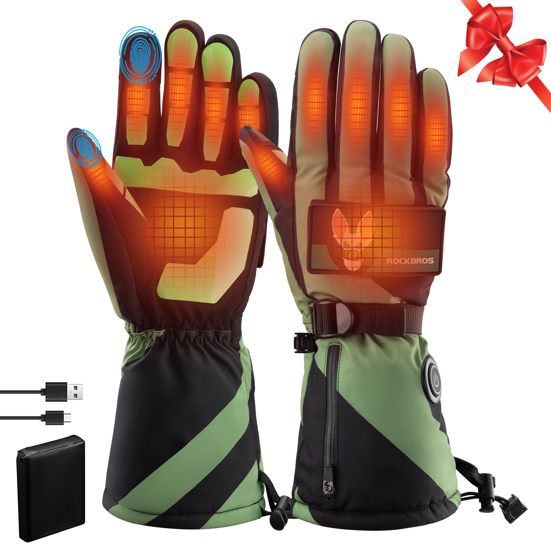 ROCKBROS Heated Gloves, Rechargeable Winter Touchscreen Hand Warmers display picture 1