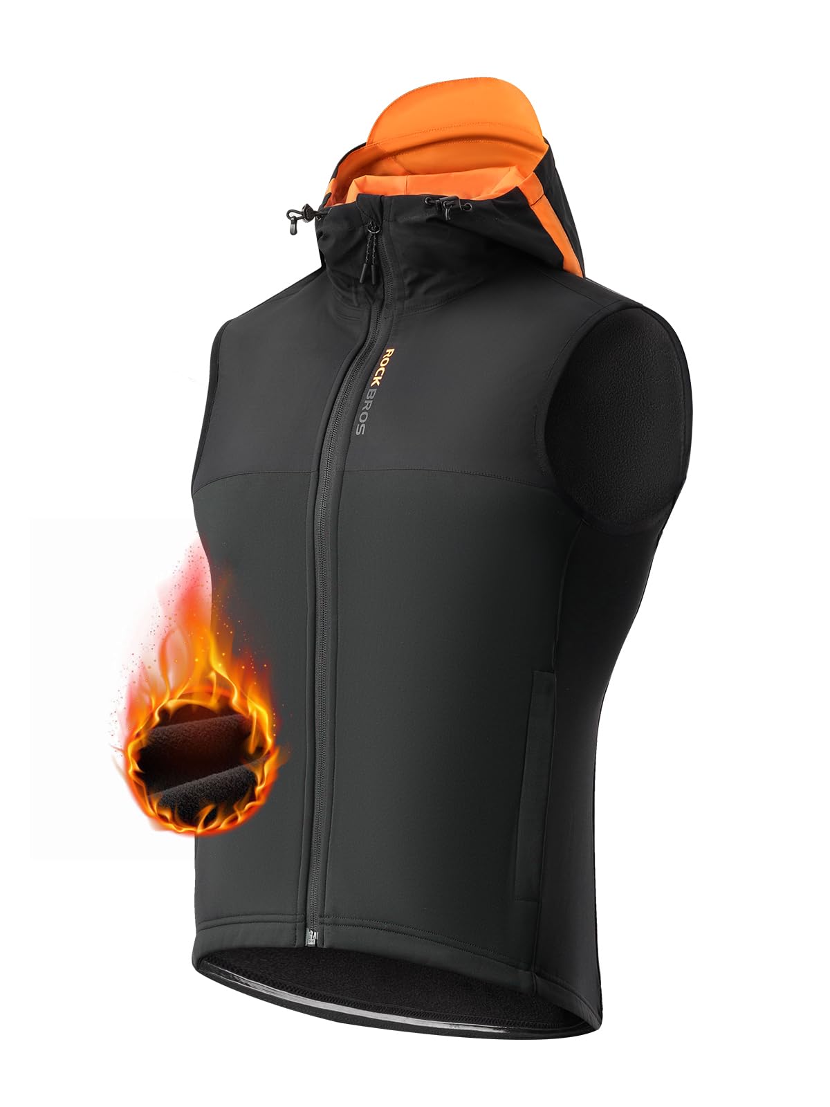 ROCKBROS Men's Winter Cycling Vest, Fleece-Lined, Windproof, Warm Sleeveless Jacket