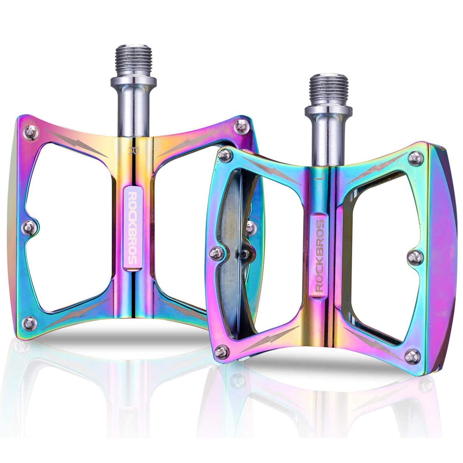 colored bike pedals ROCKBROS Colorful MTB Bike Pedals Durable Aluminum Anti-Skid 3 Bearings 9/16" Platform