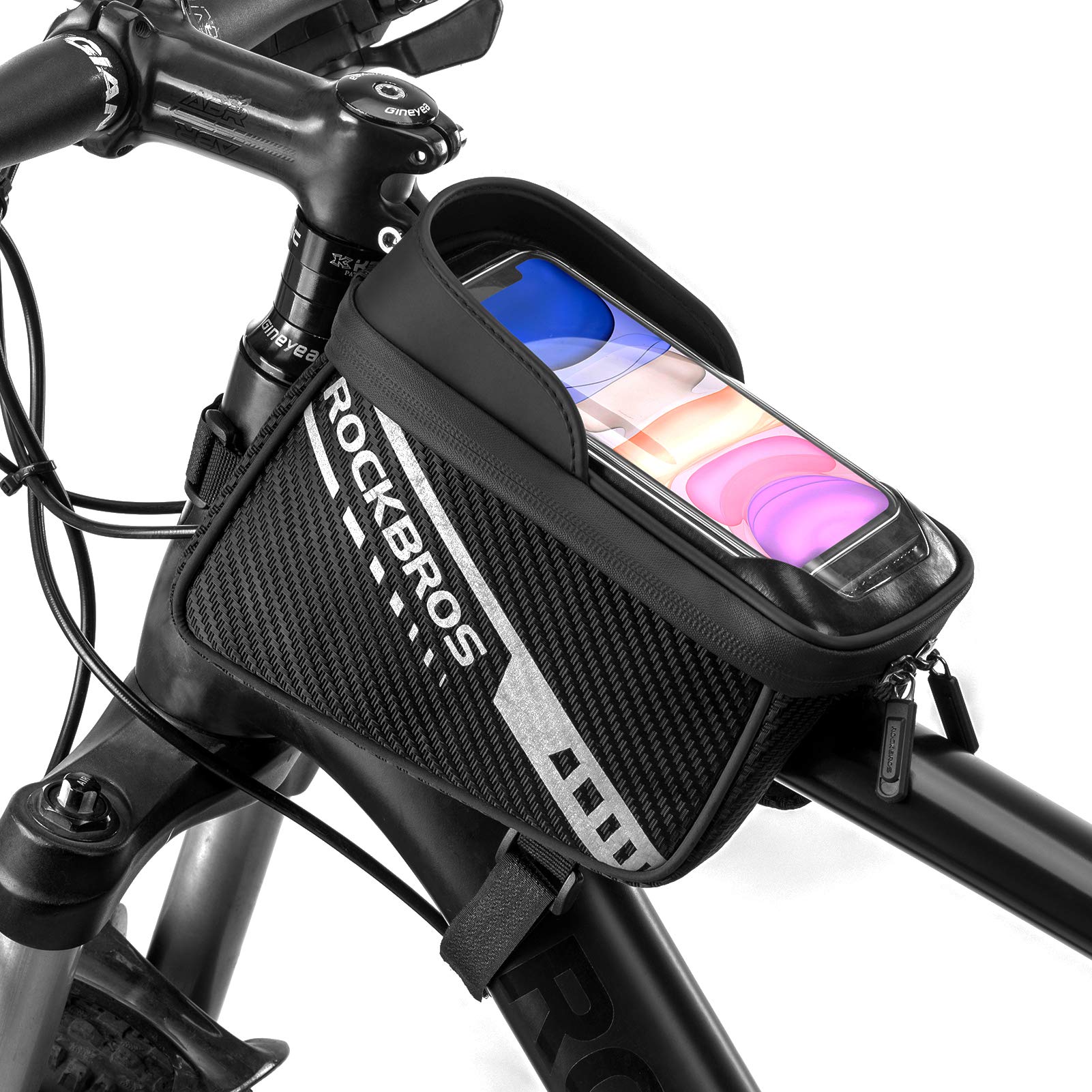 ROCKBROS Bike Phone Front Frame Bag Top Tube Bicycle Handlebar Bag Below 7.2”
