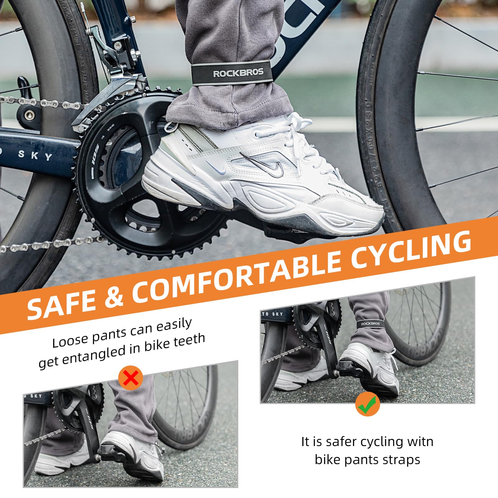 ROCKBROS Reflective Cycling Ankle Bands - Adjustable Pant Leg Straps