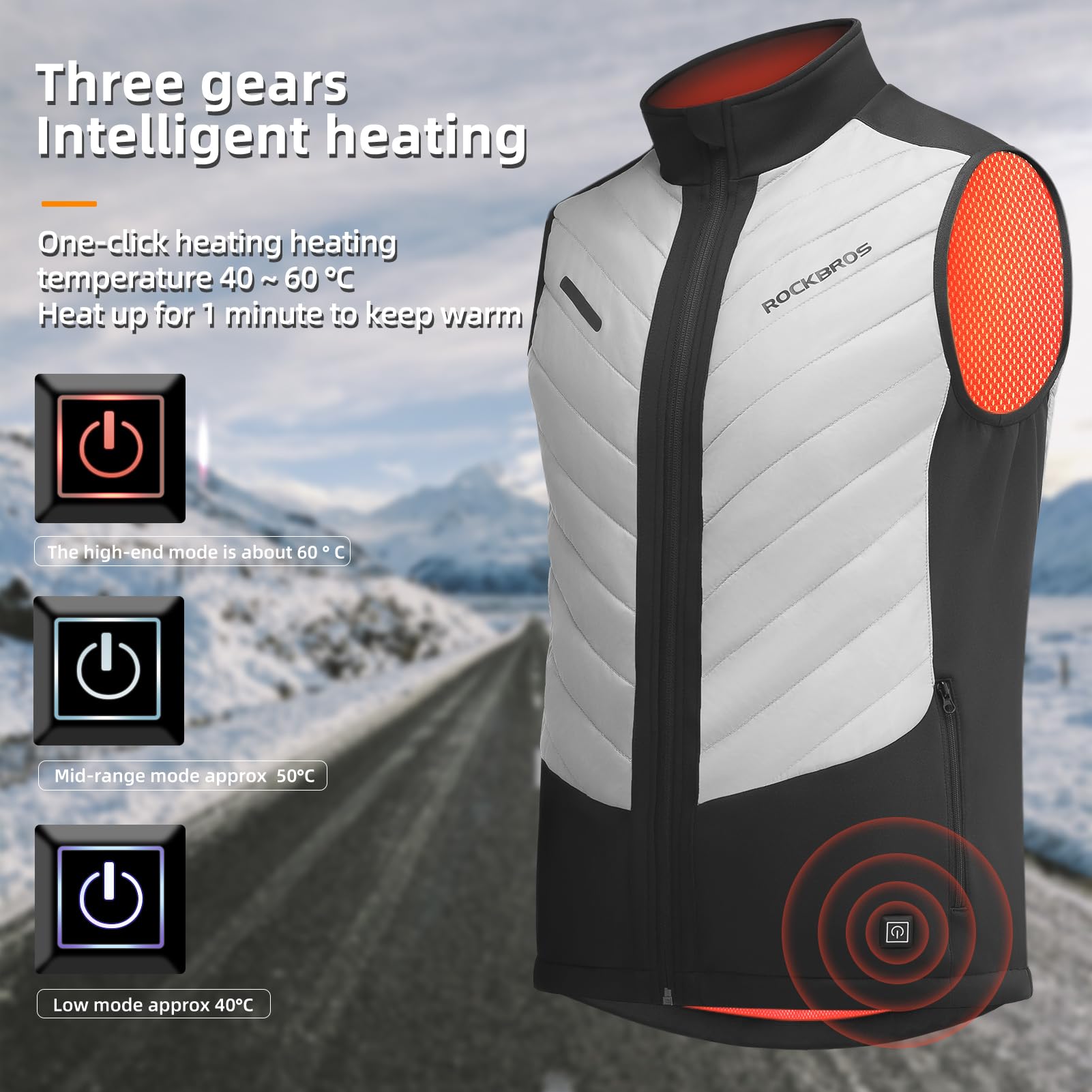 ROCKBROS Heated Vest – Fast Heating, 5 Zones, Unisex, Washable
