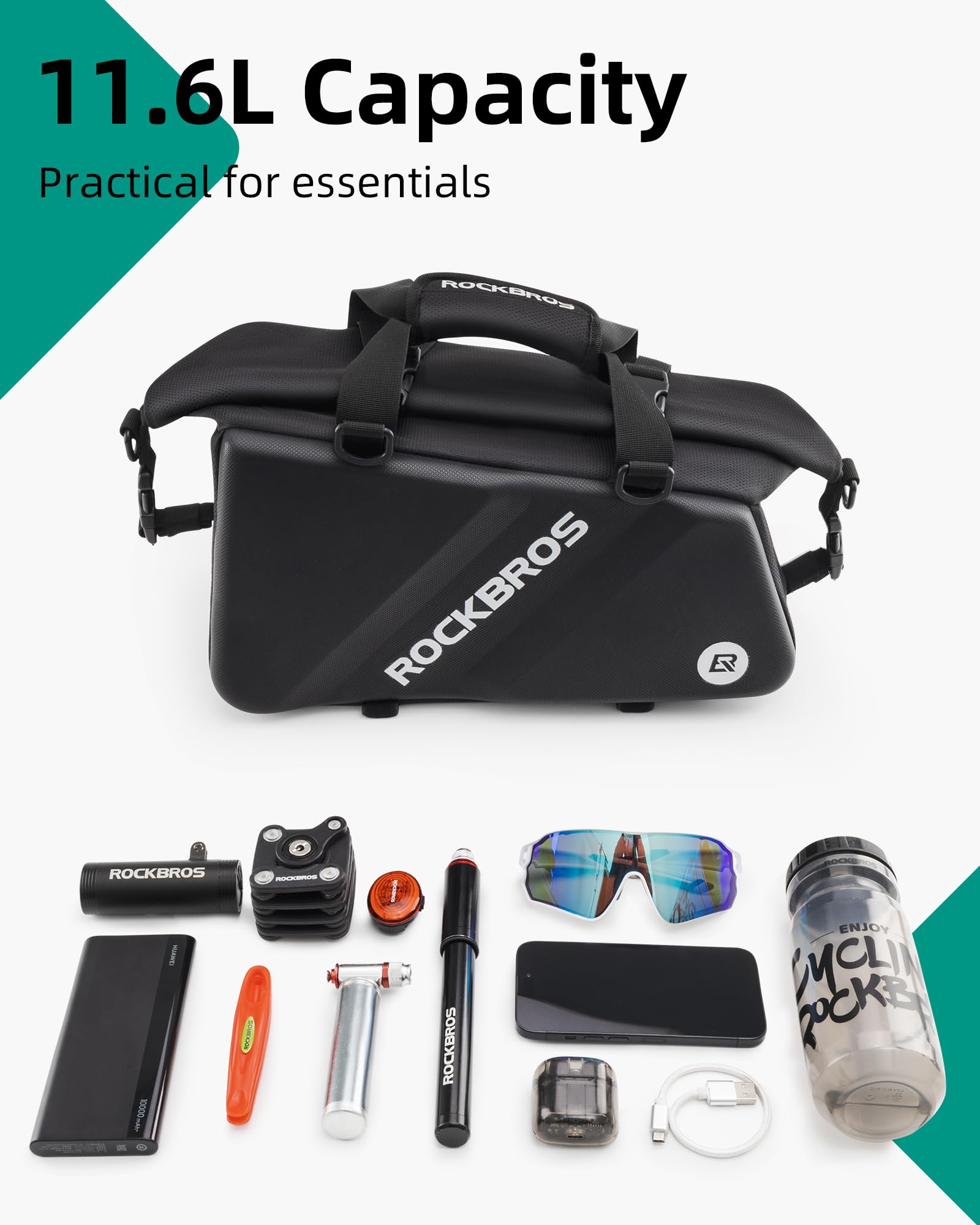 ROCKBROS Bike Trunk Bag Top Expandable Rear Rack Bag, EVA Hard Shell - ROCKBROS