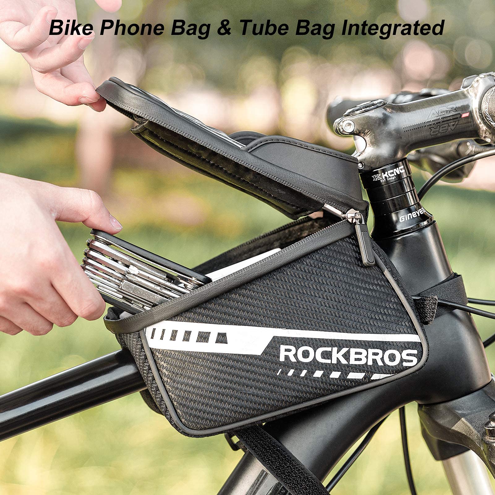 ROCKBROS Bike Phone Front Frame Bag Top Tube Bicycle Handlebar Bag Below 7.2”