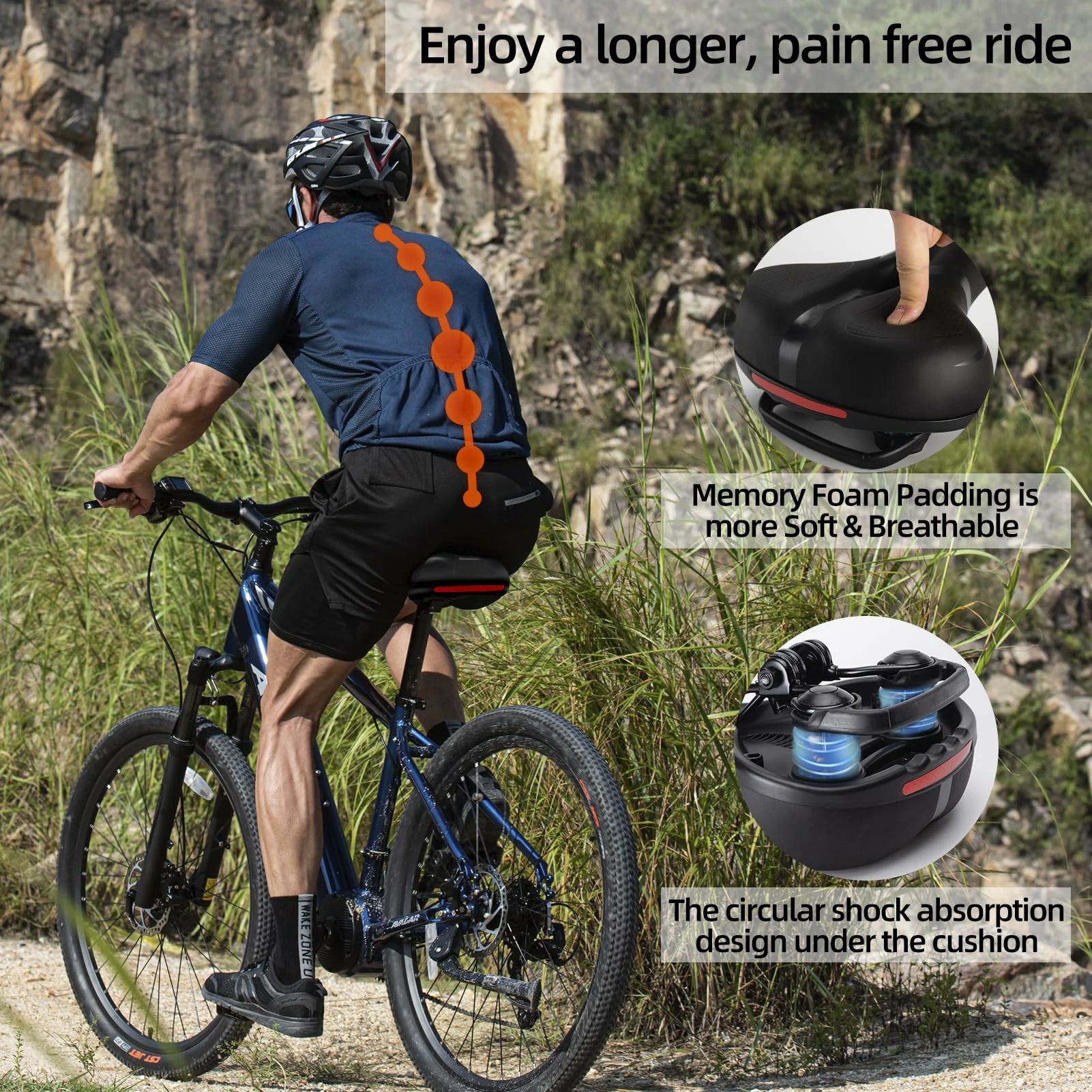 ROCKBROS Comfort Bike Saddle Memory Foam Shock Absorbing Seat