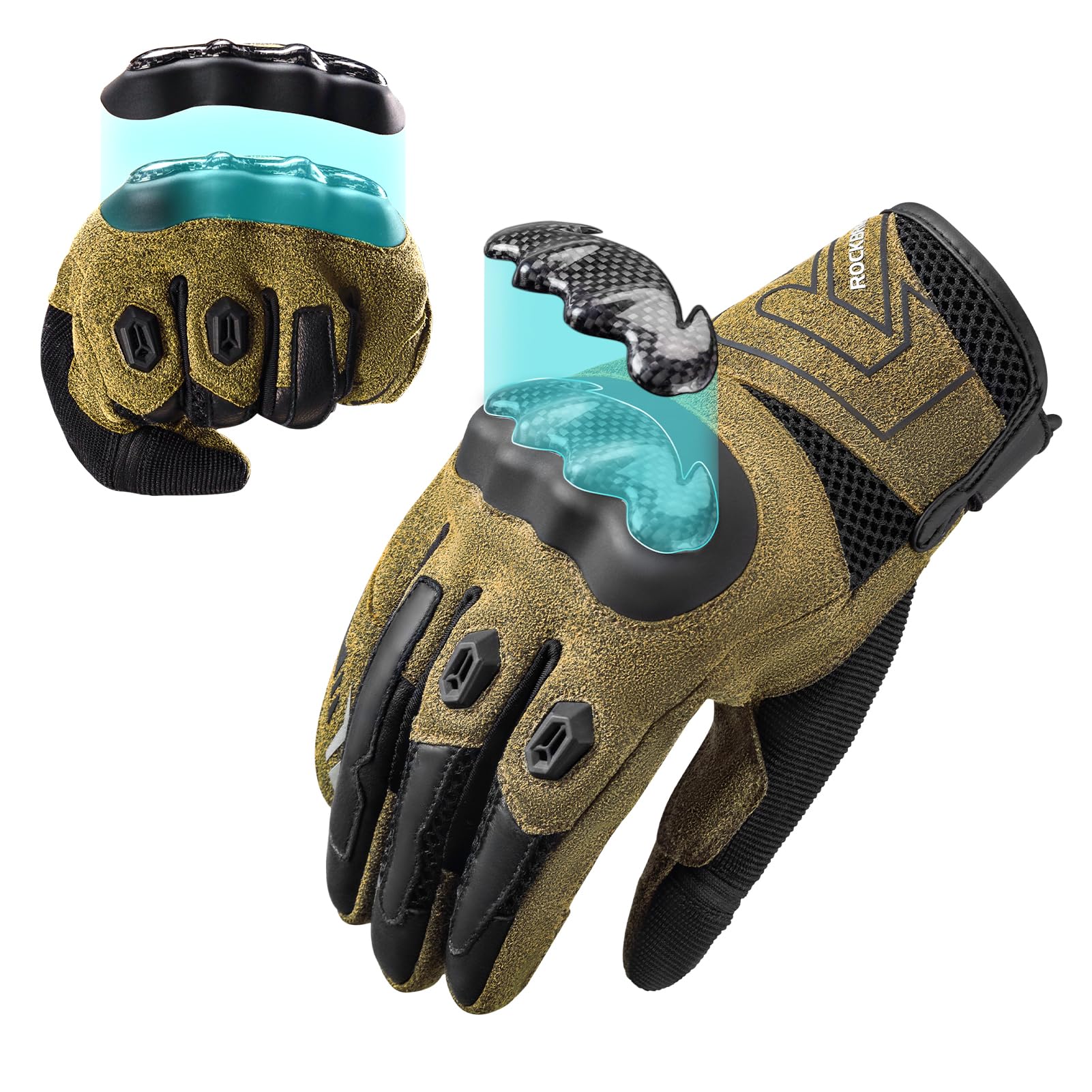 ROCKBROS Touchscreen Motorcycle Gloves, Full Finger Gear with Hard Carbon Fiber Shell