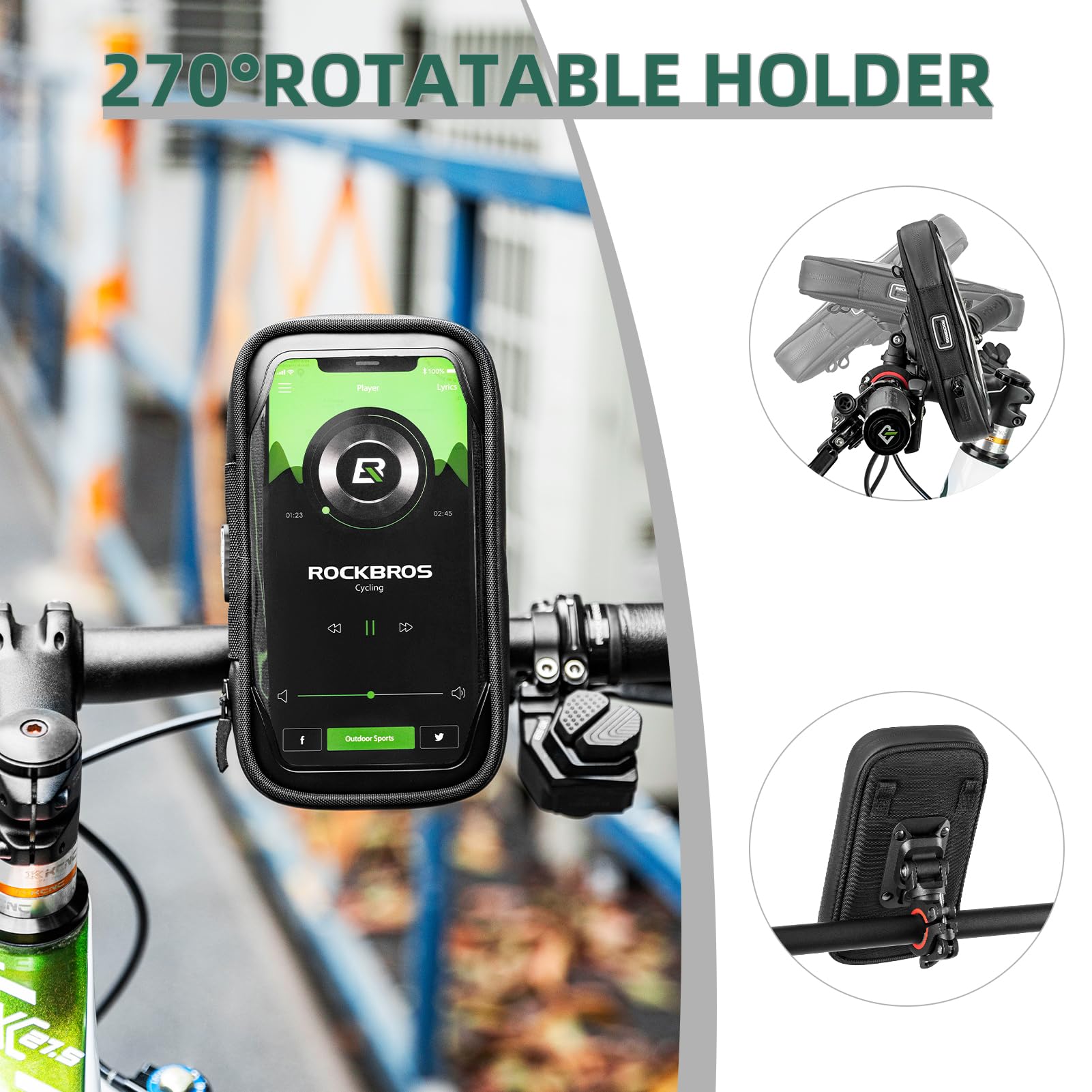 ROCKBROS Bike Phone Mount Bag 270°Rotatable Quick Release Bike Phone Holder Handlebar Bag - ROCKBROS