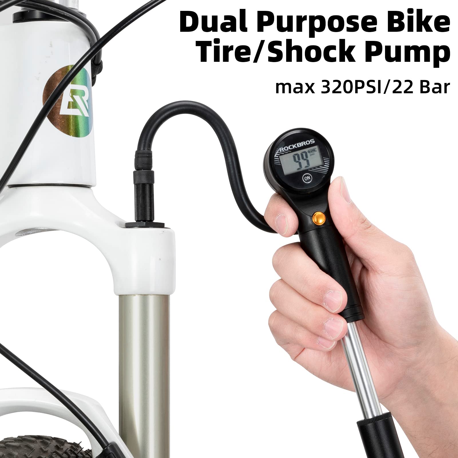 ROCKBROS Bike Tire/Shock Pump 320PSI High Pressure - ROCKBROS