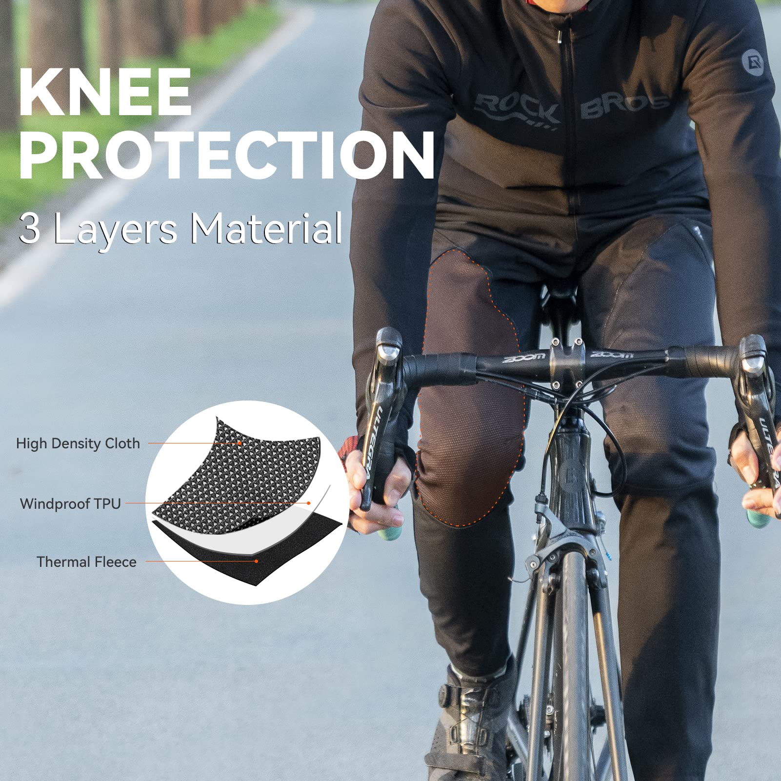 ROCKBROS Winter Cycling Pants for Men Thermal Windproof Mountain Bike Running Pants - ROCKBROS