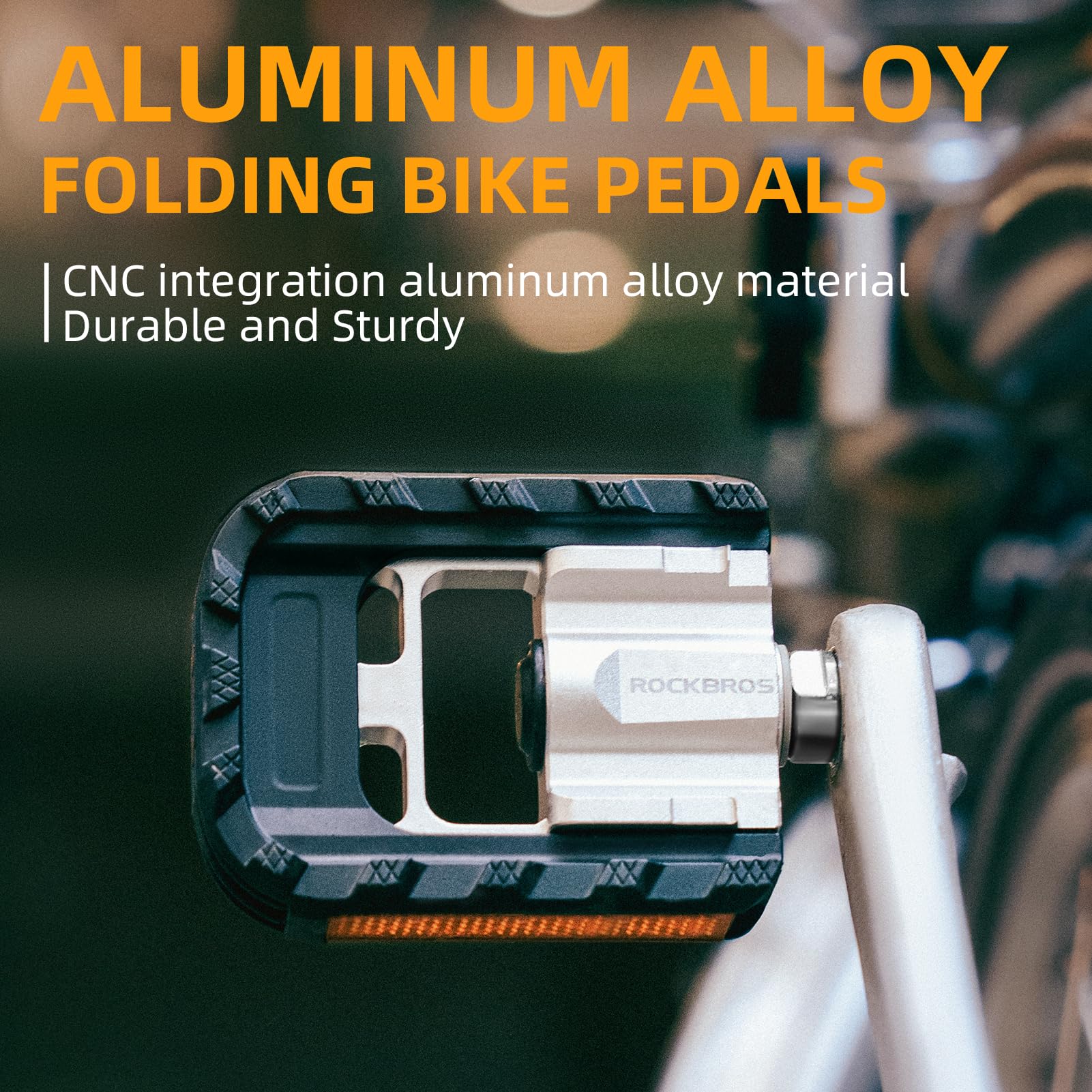 ROCKBROS Aluminum Alloy Foldable Bike Pedals 9/16 with Lightweight Reflective Strips Non-Slip - ROCKBROS