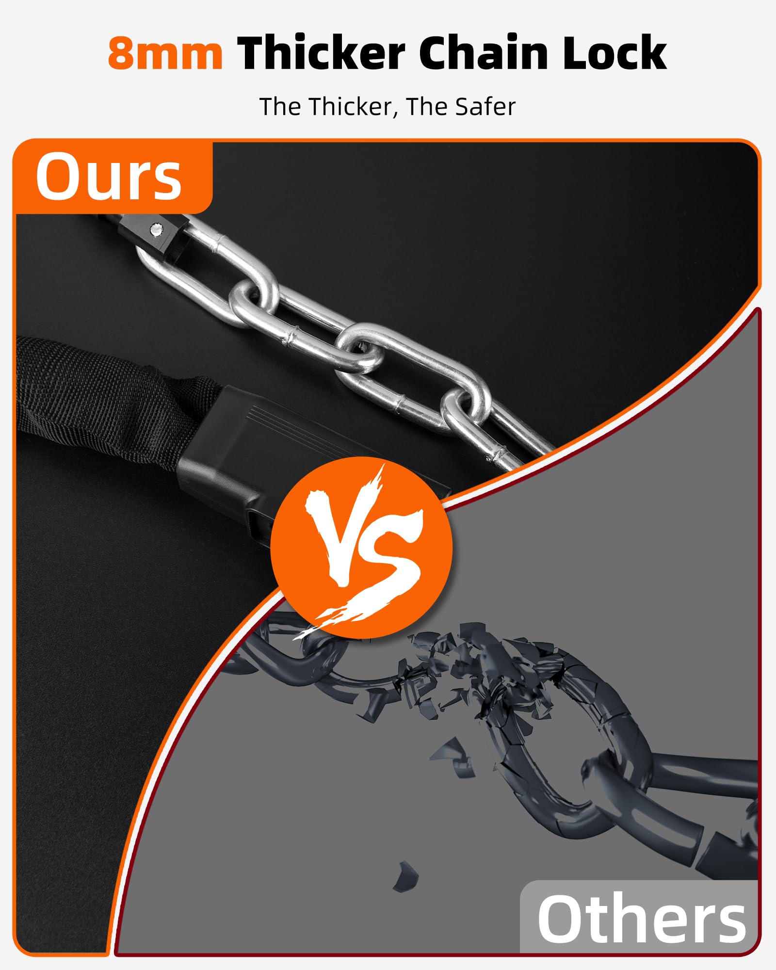 ROCKBROS 8mm Heavy Duty Anti-Theft Bike Chain Lock with Key - 3 Feet Long