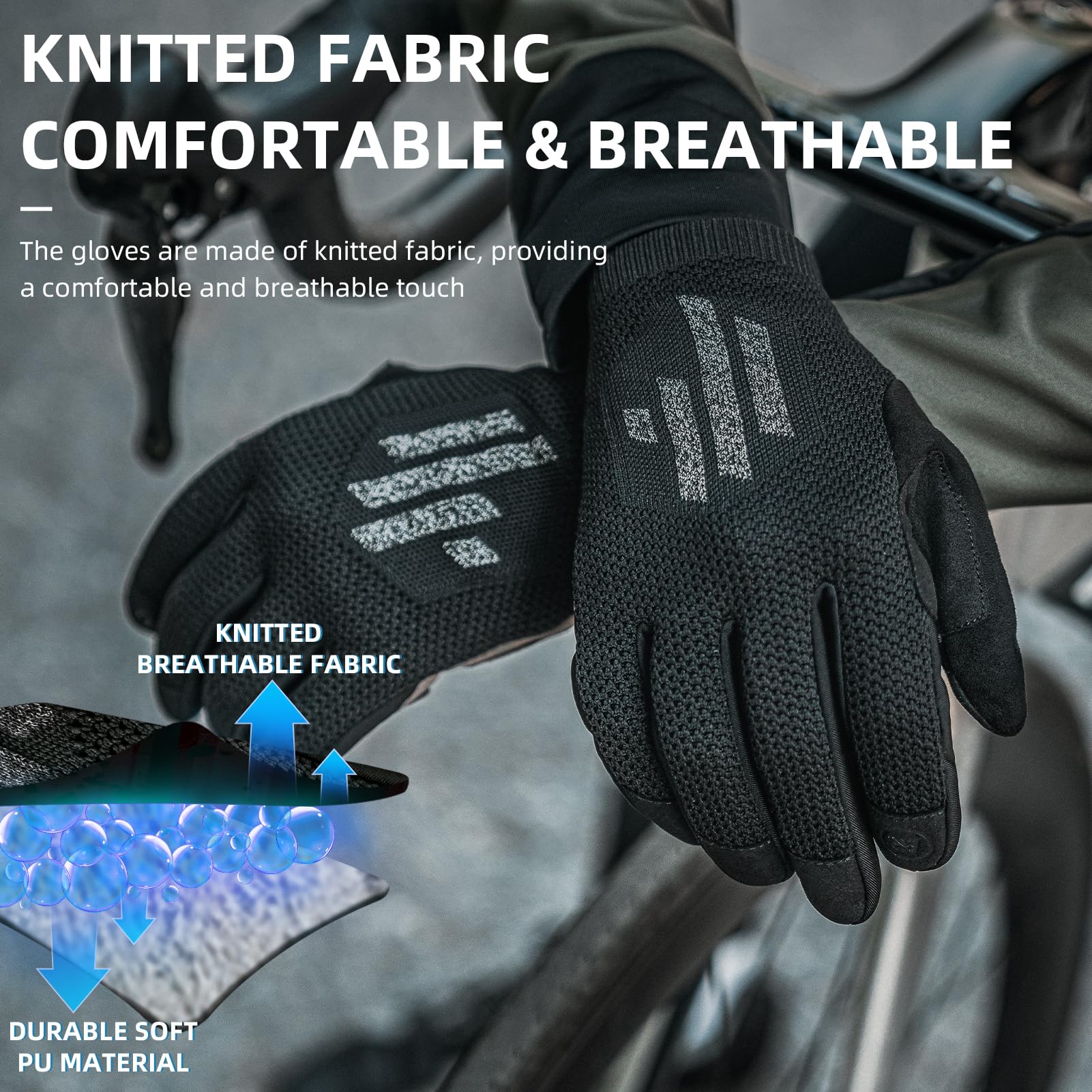 ROCKBROS Men's Mountain Bike Gloves Touch Screen Anti-Slip Full Finger MTB Gloves