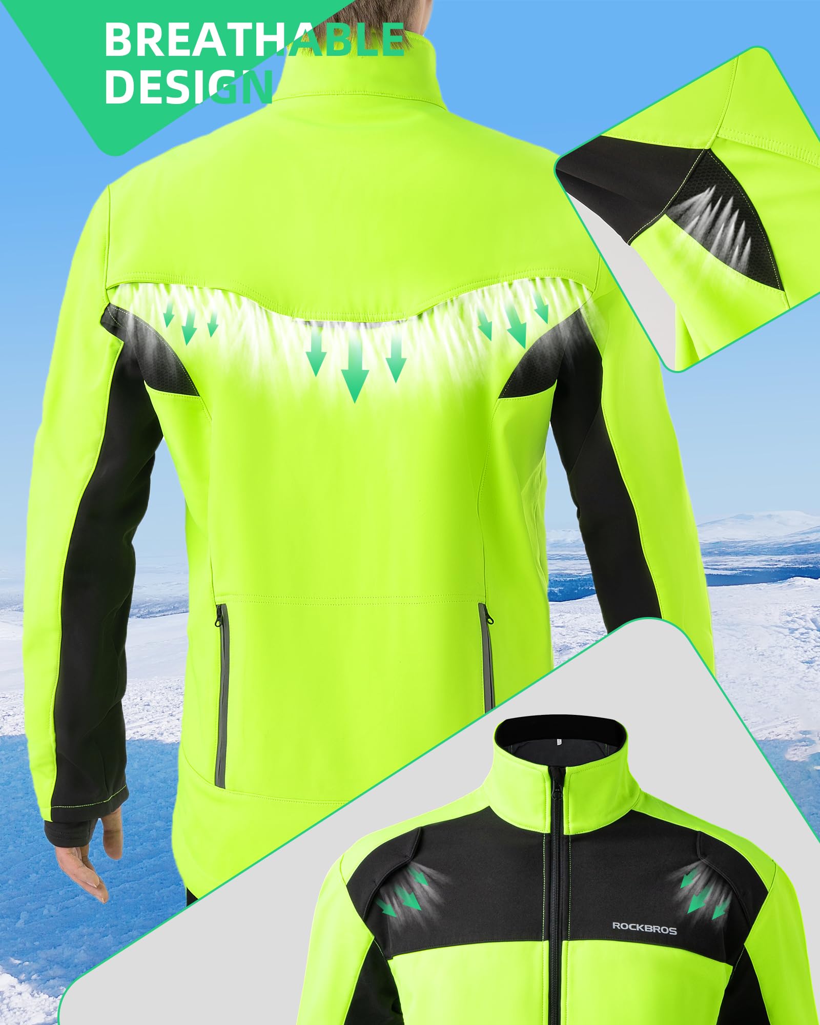 ROCKBROS Cycling Bike Winter Thermal Windproof Jackets for Men Cold Weather Hiking