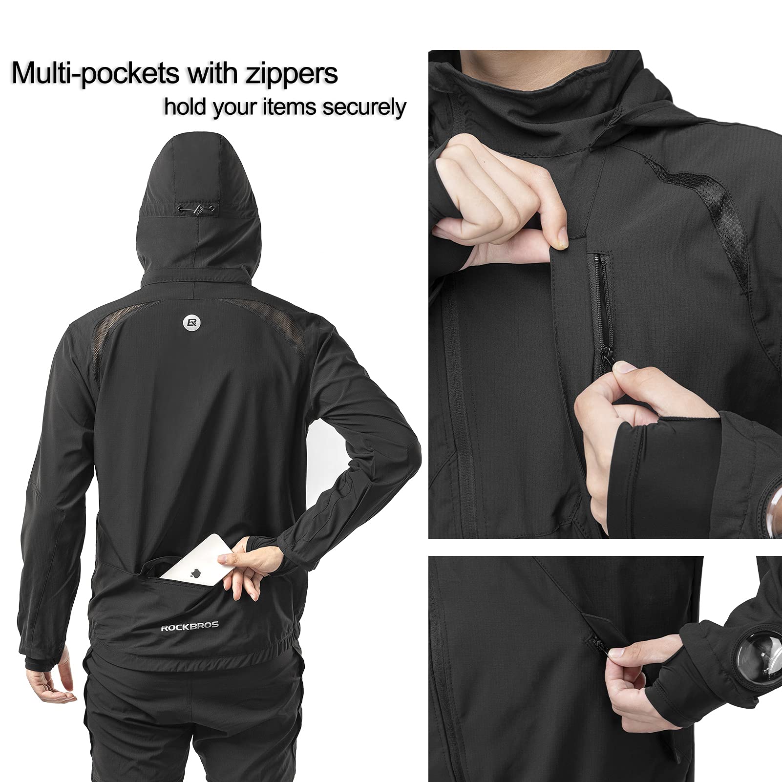 ROCKBROS Men's Windproof Cycling Jacket, Quick-Dry Lightweight Breathable MTB Jacket