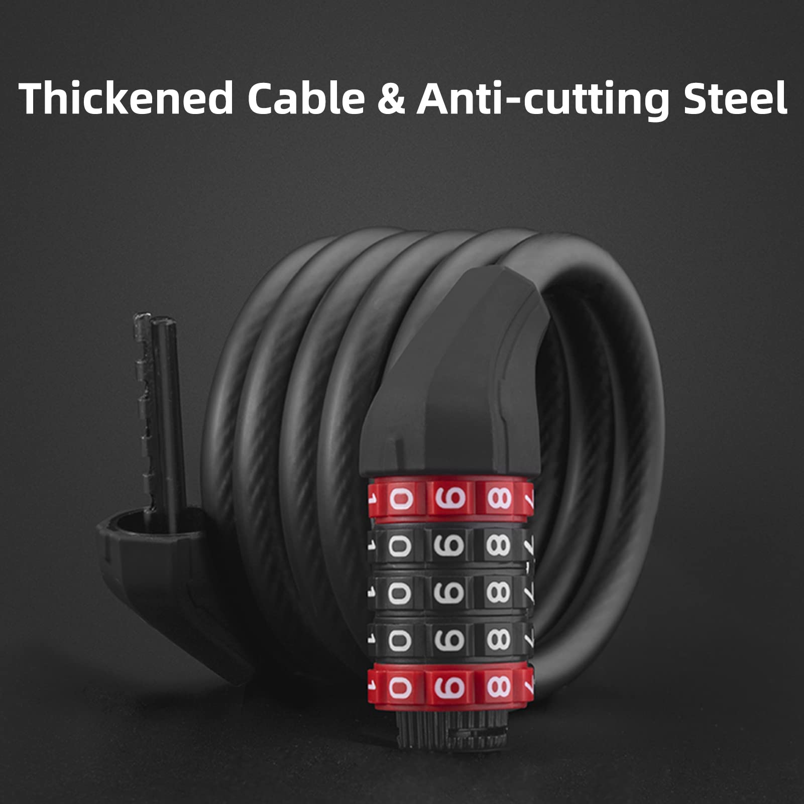 ROCKBROS 5-Digit Bike Lock Cable 70 Inch Combination Lock (5.9ft)