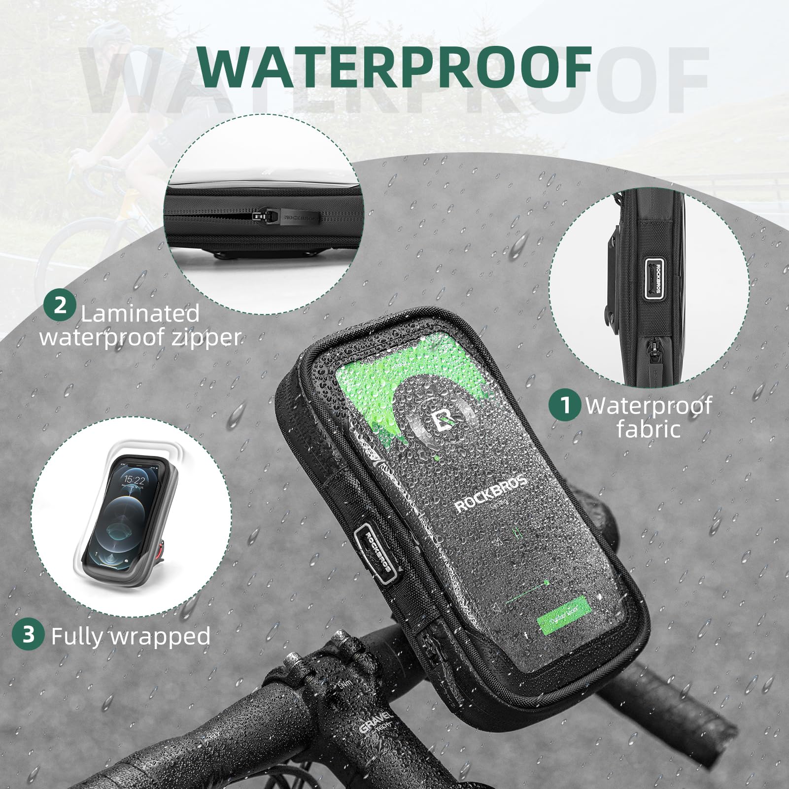 ROCKBROS Bike Phone Mount Bag 270°Rotatable Quick Release Bike Phone Holder Handlebar Bag - ROCKBROS